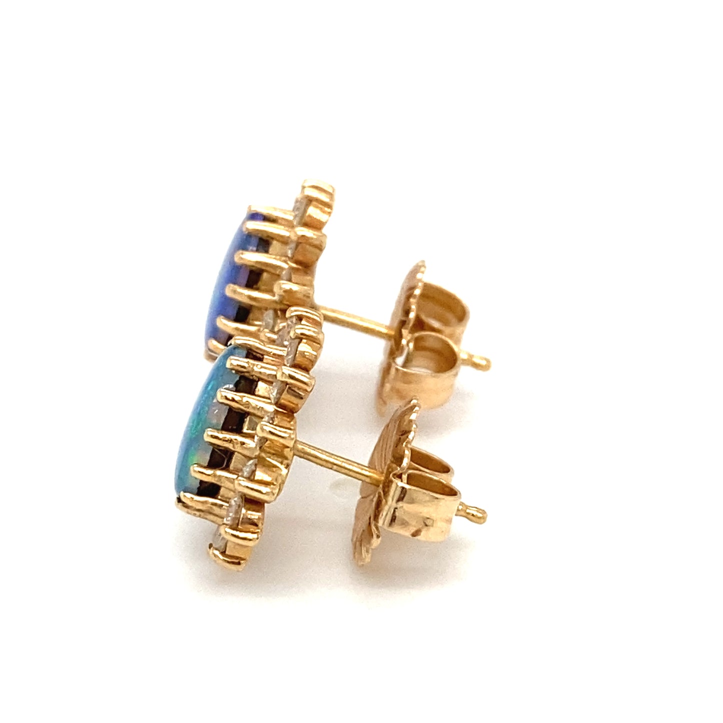 Circa 2000s Opal Doublet Stud Earrings with Diamonds in 14K Gold