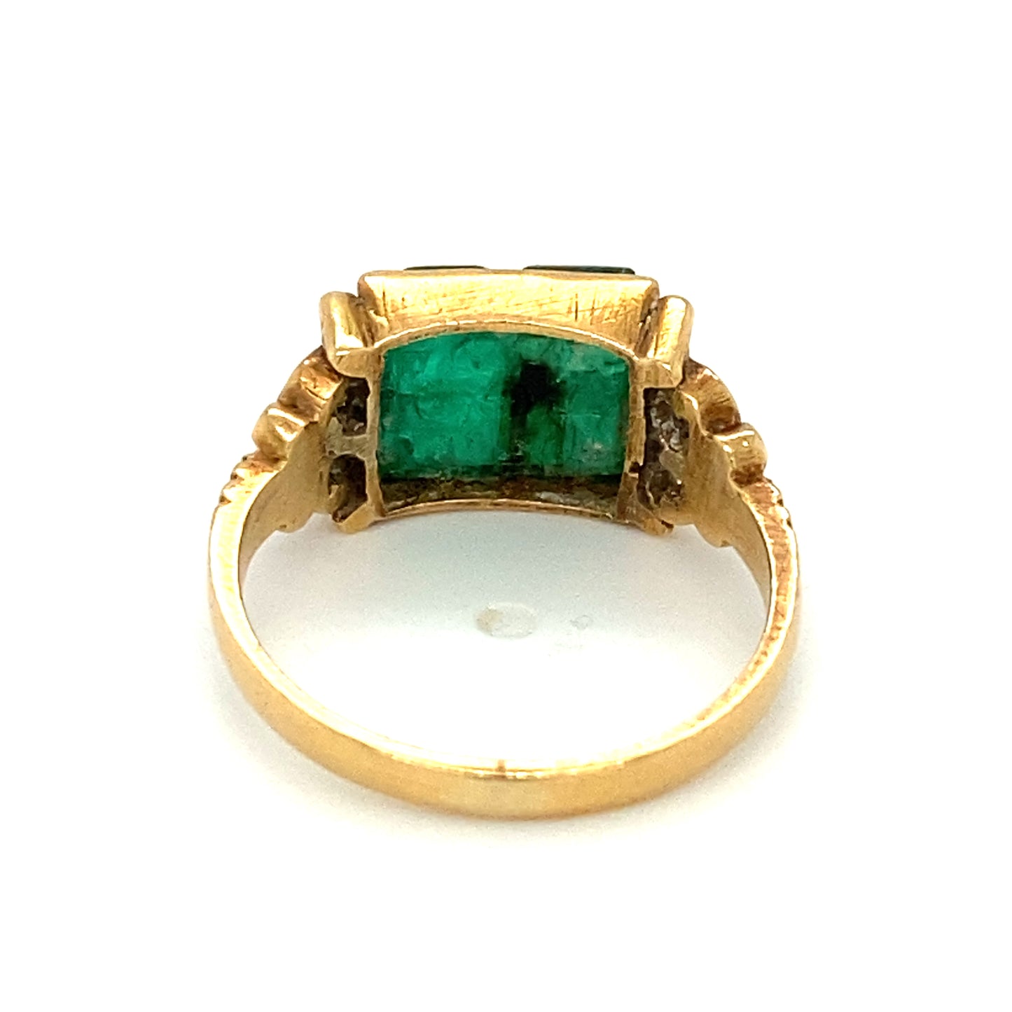 Circa 1920s Carved Emerald Flower Ring in 18K Gold