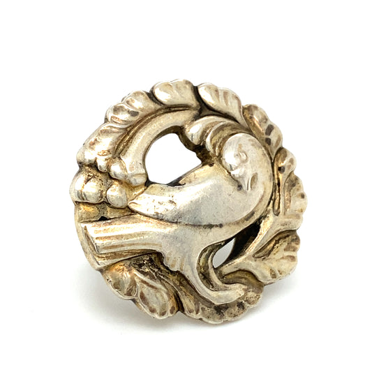 Circa 1960s Danish Bird Cocktail Ring in Sterling Silver
