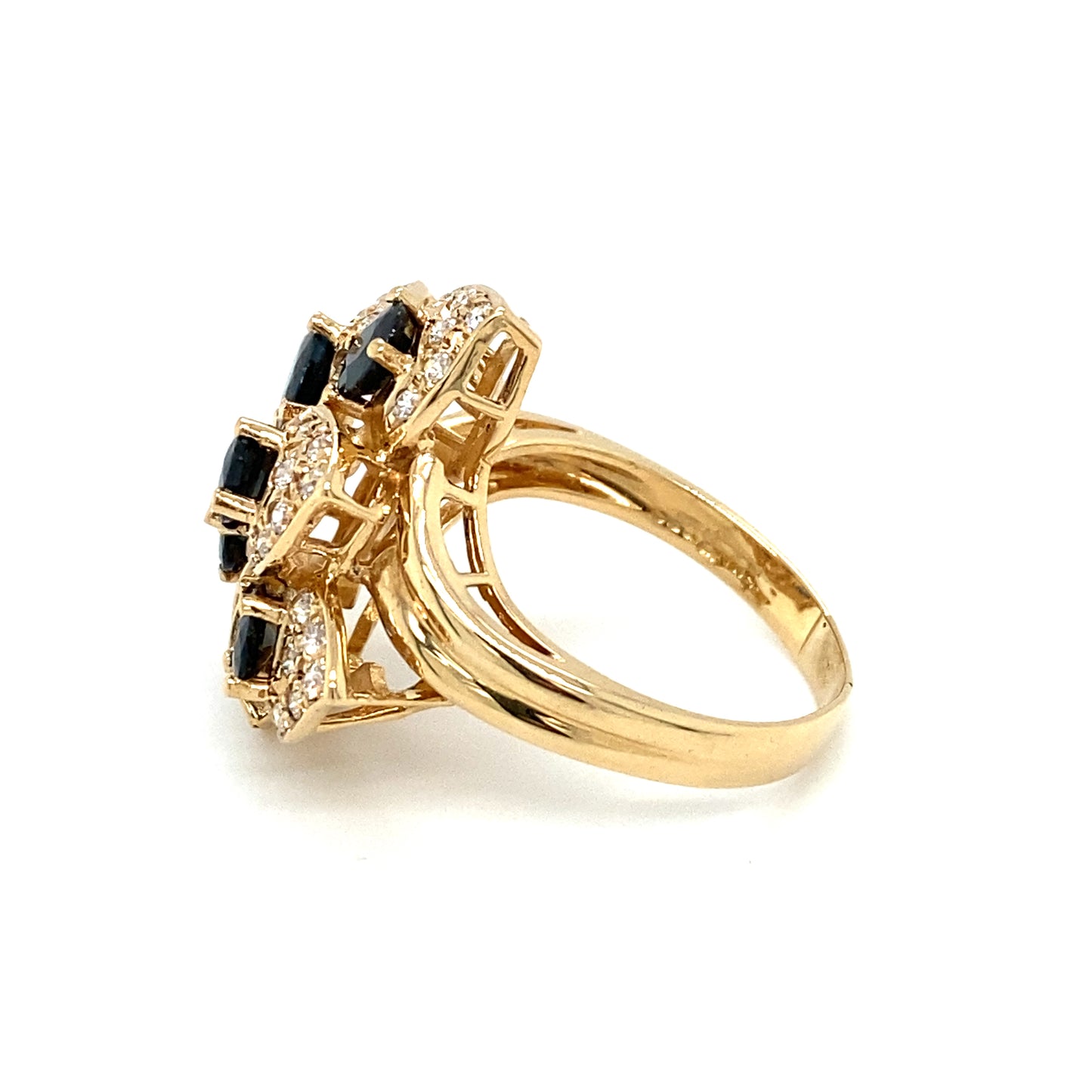 Circa 2000s Sapphire and Diamond Cocktail Ring in 14K Gold