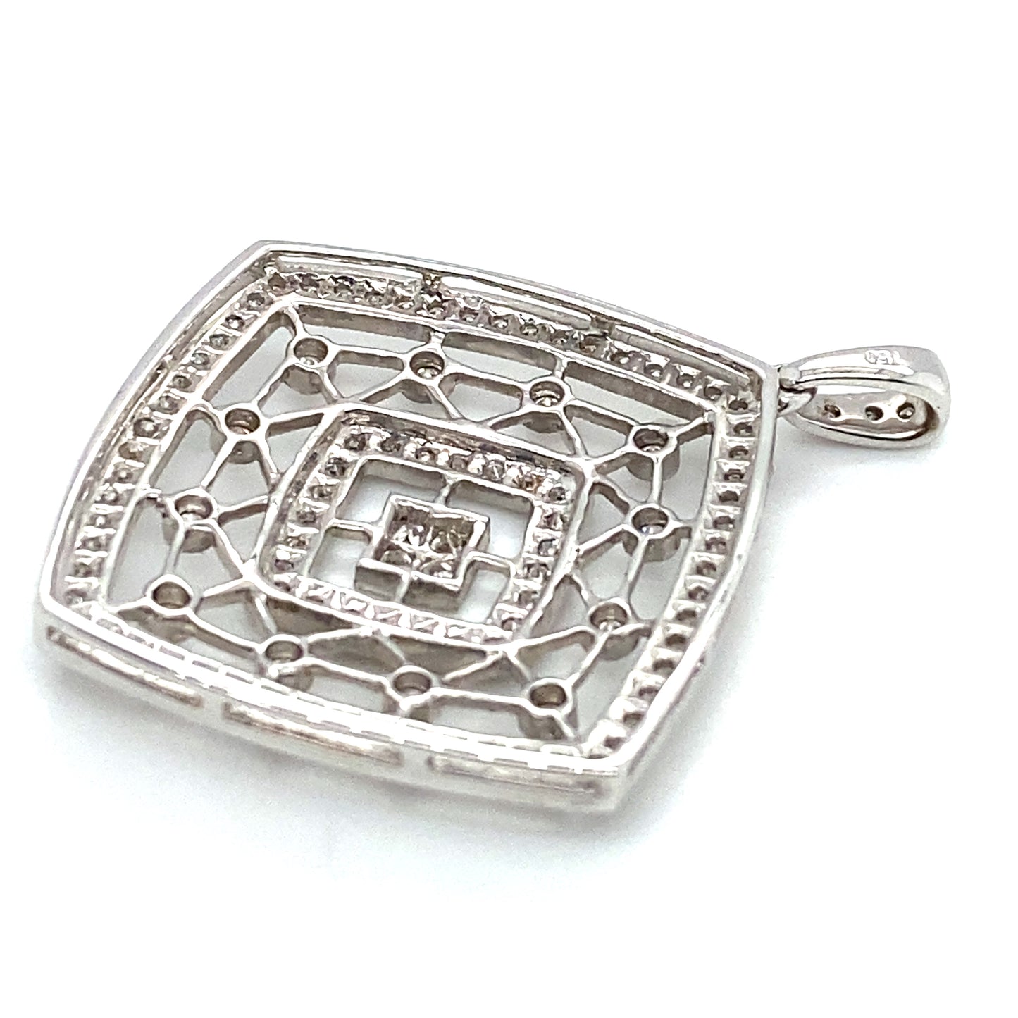 Circa 2000s Square Filigree Diamond Pendant in 18K White Gold