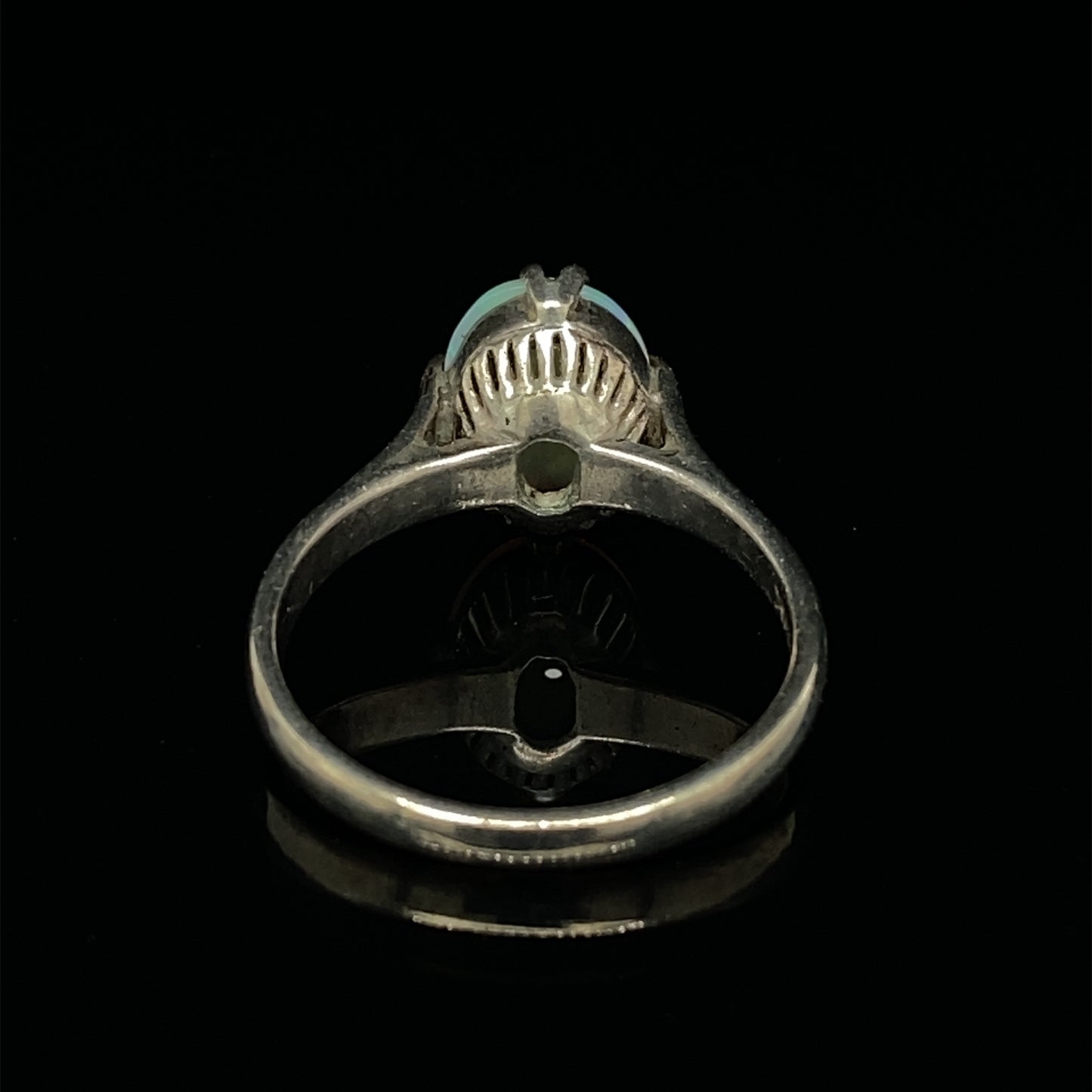 Circa 1910s Edwardian Oval Opal Ring in 14K White Gold