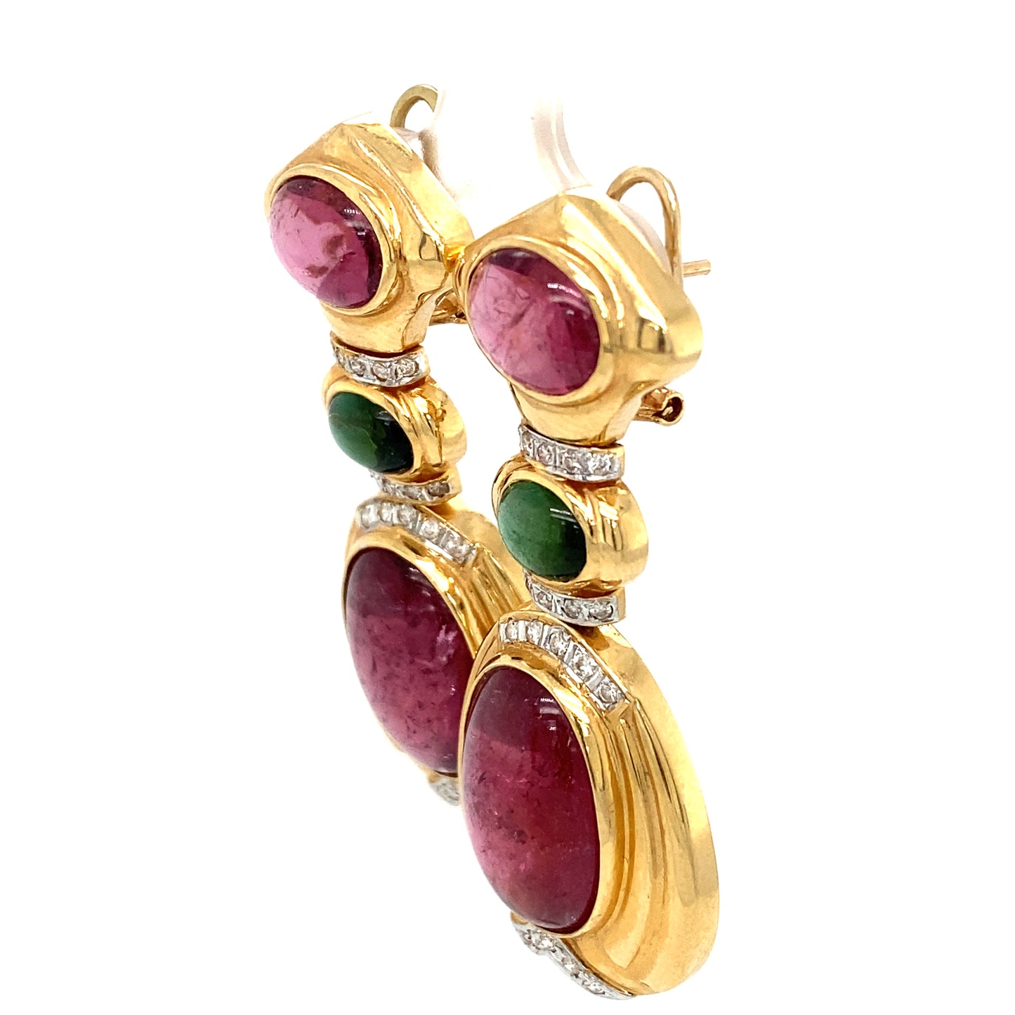 Circa 1980s Tourmaline and Diamond Dangle Earrings in 14K Gold