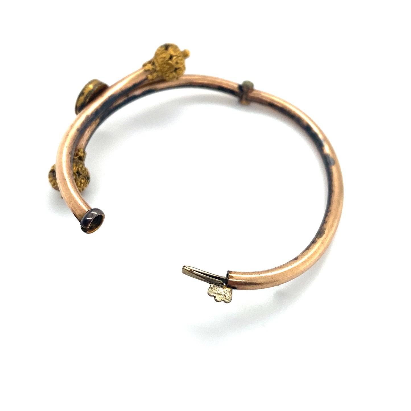 Circa 1880s Hinged Baby Bracelet with Red Gemstone in Rose Gold Fill