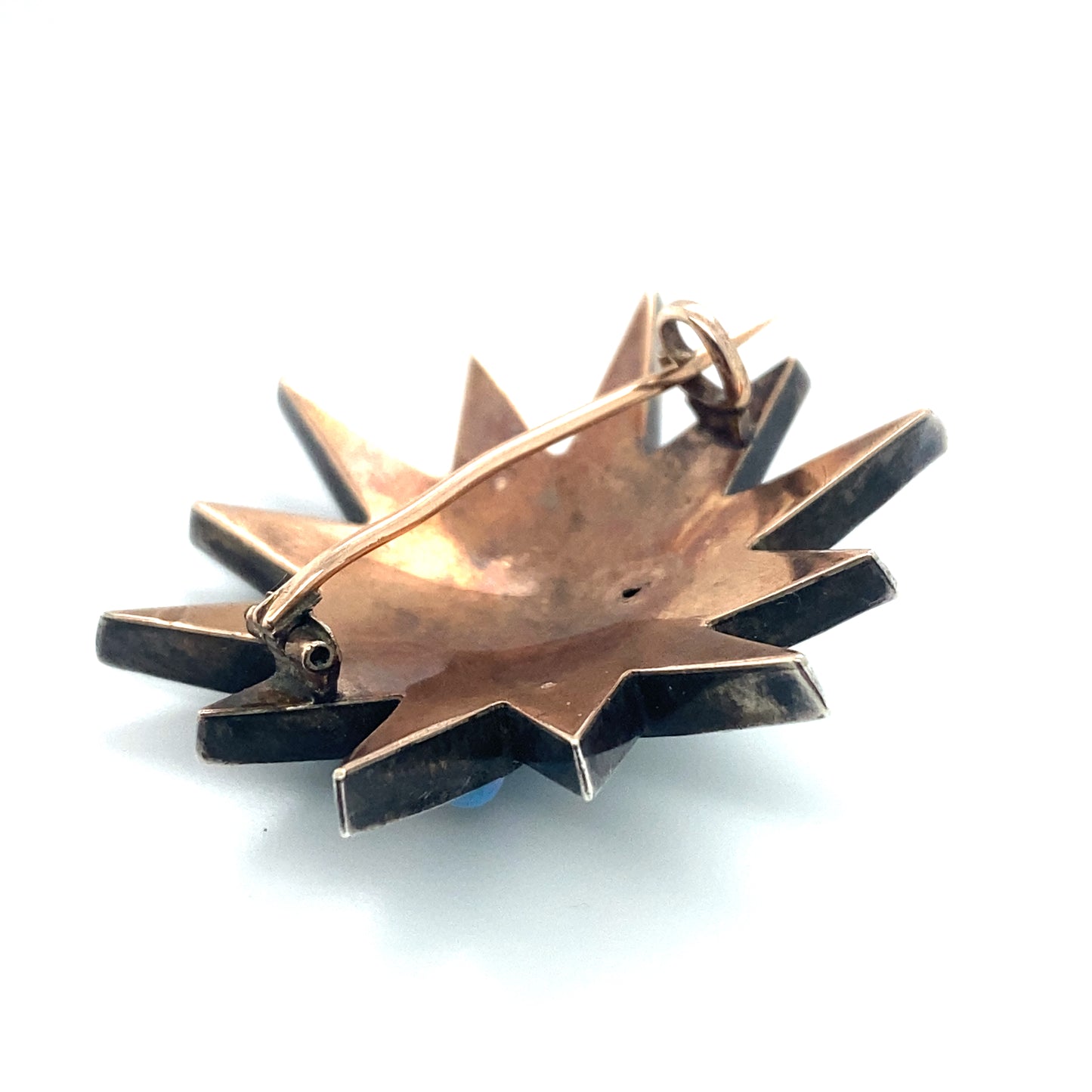 Circa 1880s Victorian Opal Starburst Brooch in Silver and Rose Gold