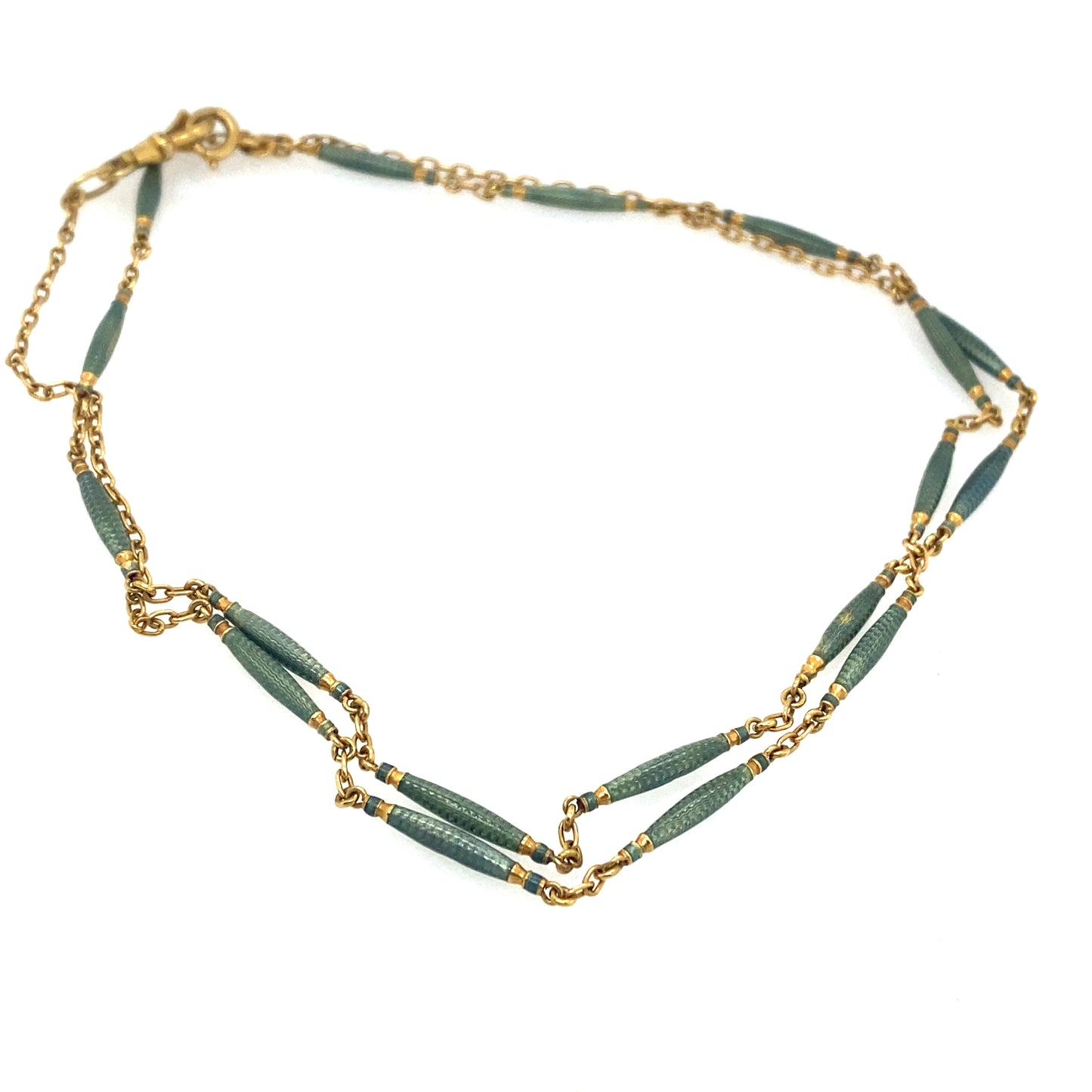 Circa 1890s Wilhelm Müller Guilloche Enamel Chain Necklace in 18K Gold