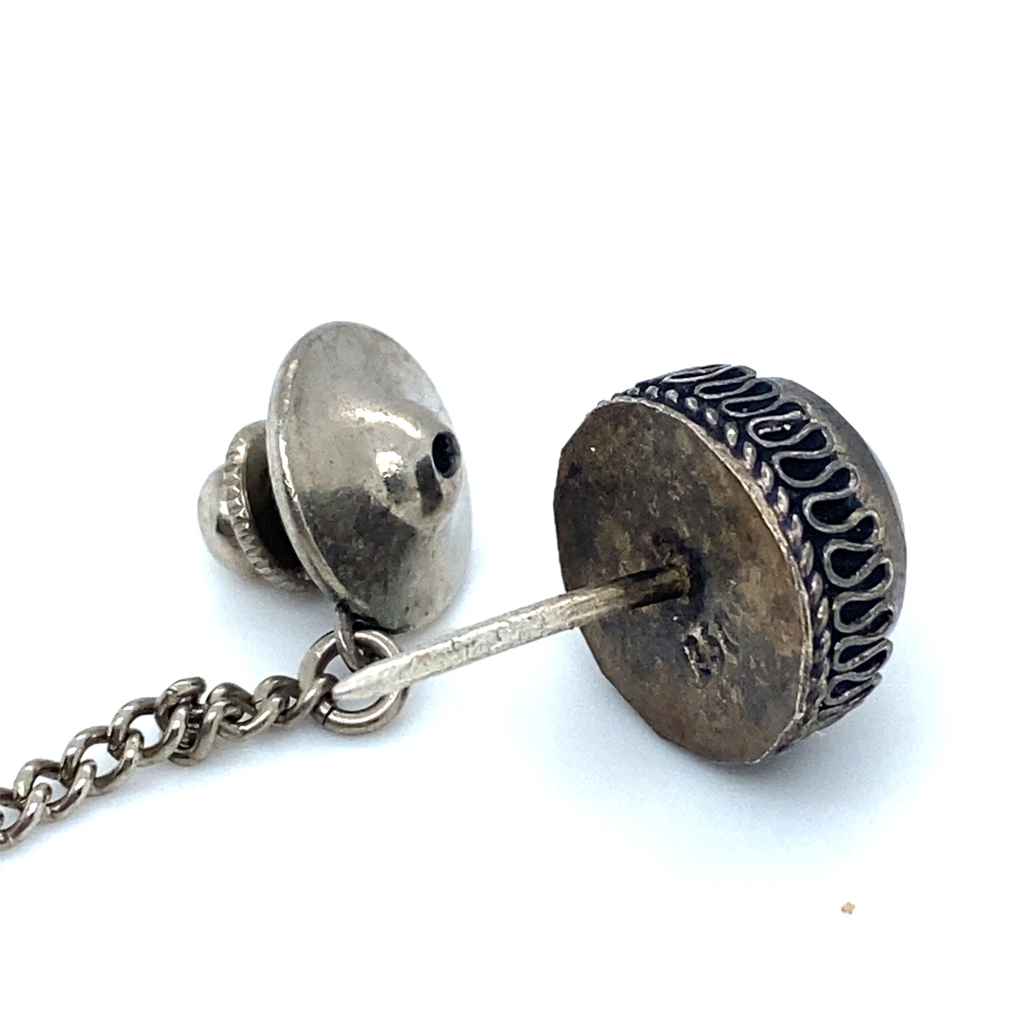 Circa 1910s Tiger's Eye Tie Tack in 950 Silver