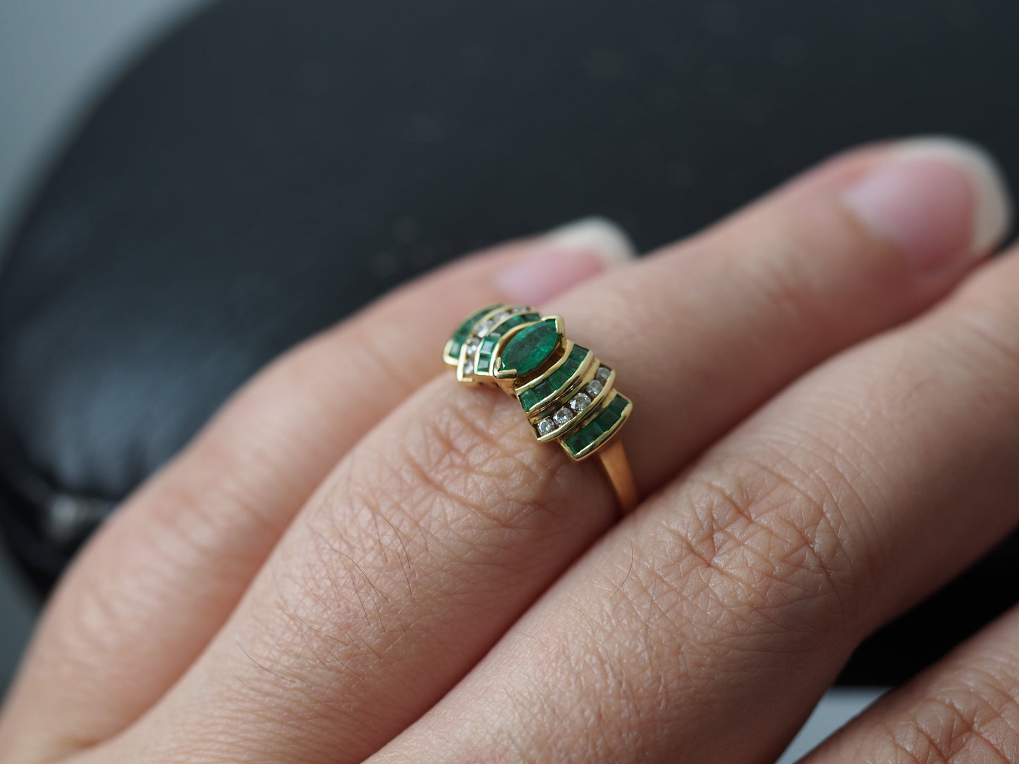 LEVIAN 18K Yellow Gold Emerald .25cttw Diamond Engagement Ring