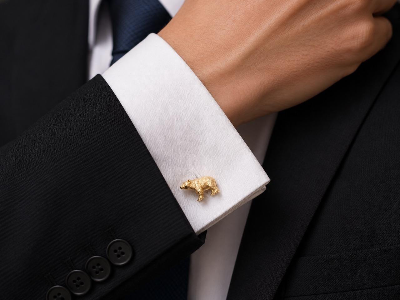 Estate 14K Yellow Gold Bull and Bear Wall Street Cufflinks - VHK#522a