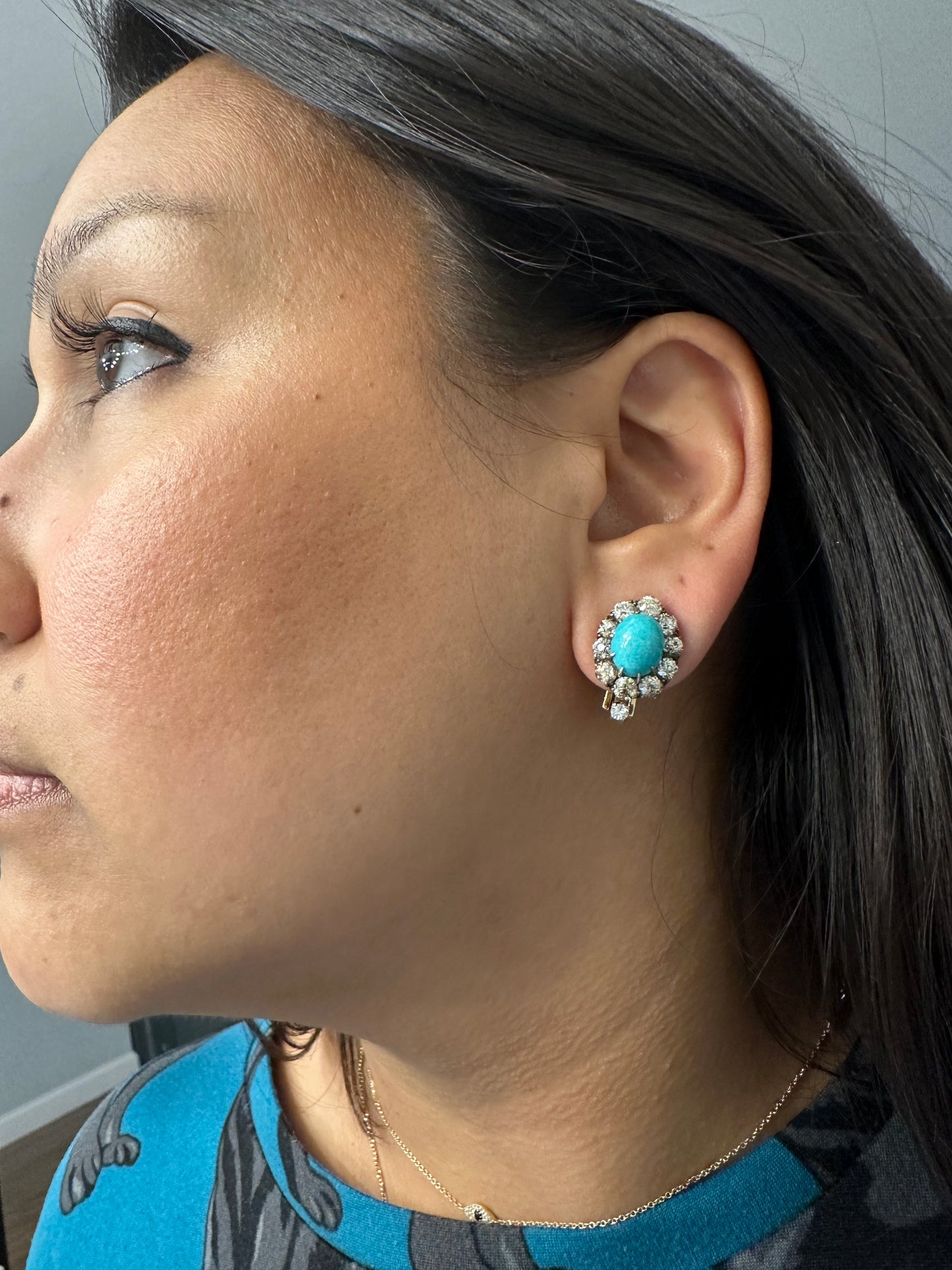 Turquoise & Old Mine Antique Victorian Earrings.