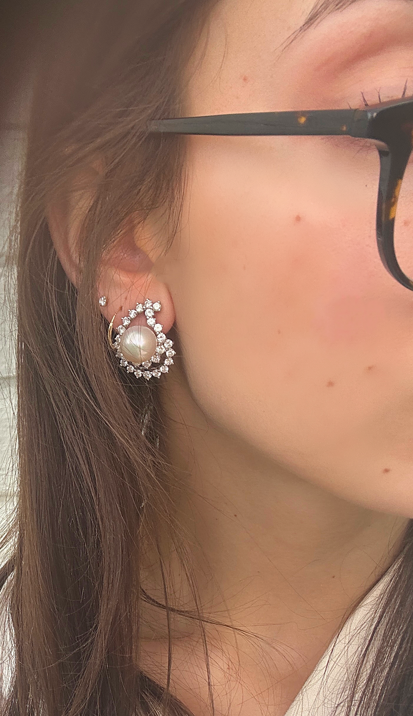 Vintage Angela Cummings Jumbo Platinum Diamond and Pearl Swirl Earrings