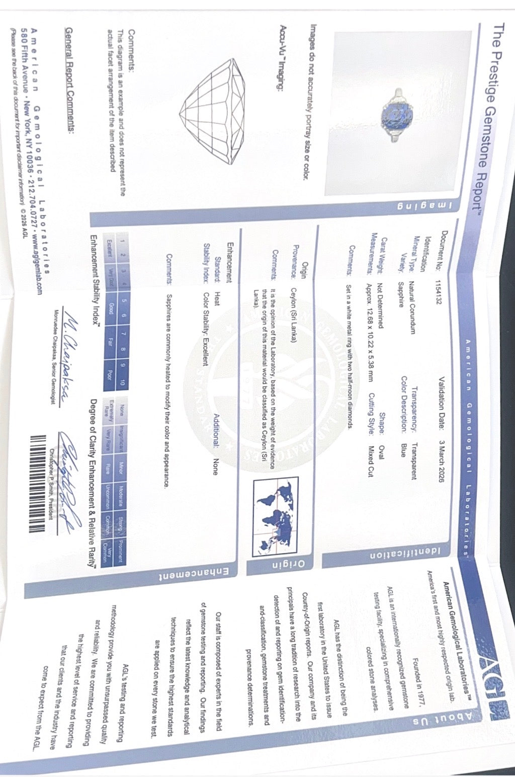 Estate 5.50ct AGL Blue Sapphire and Diamond Platinum Engagement Ring - VEG#59b