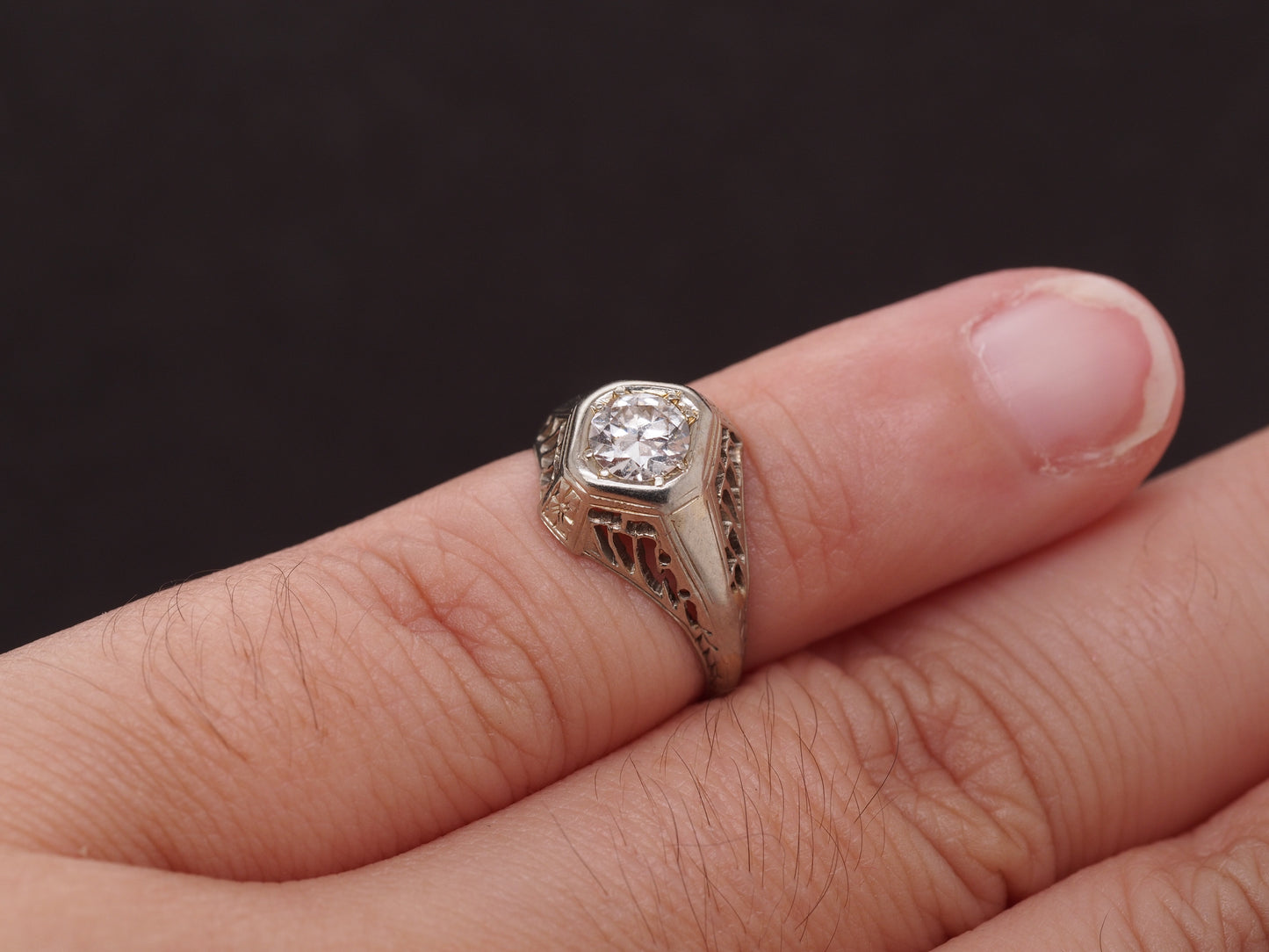 Circa 1930s 18K White Gold .35ct Old European Brilliant Diamond Engagement Ring