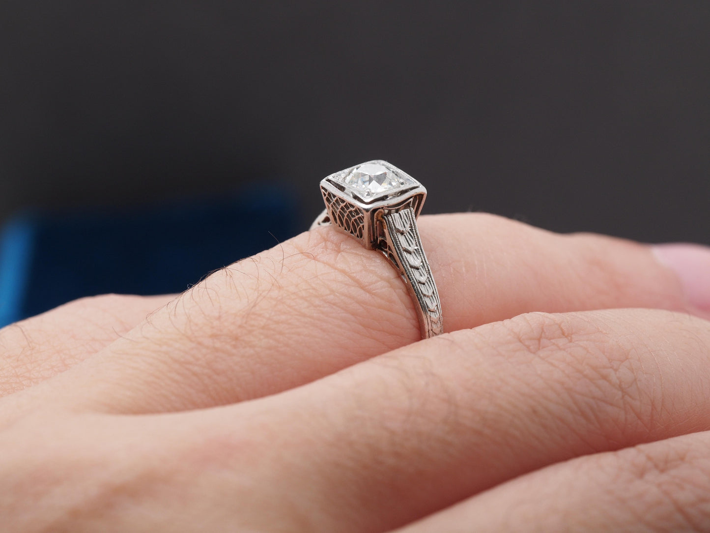 1920s Art Deco Platinum .50ct Old European Cut Diamond Engagement Ring