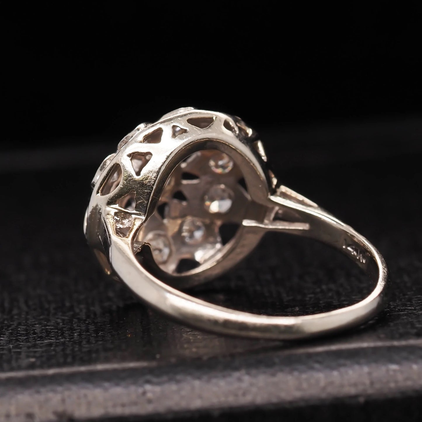 Vintage 1950s 14K White Gold Floral Diamond Ring - VHK#563