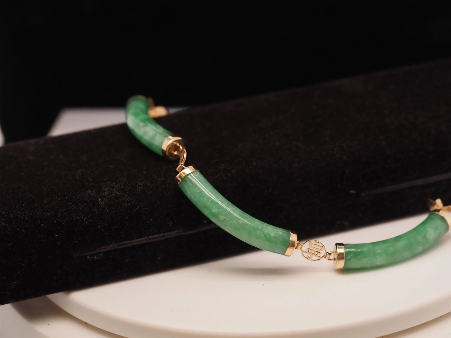 Vintage 14k Yellow Gold Jade Bracelet With Links - VHK#561a