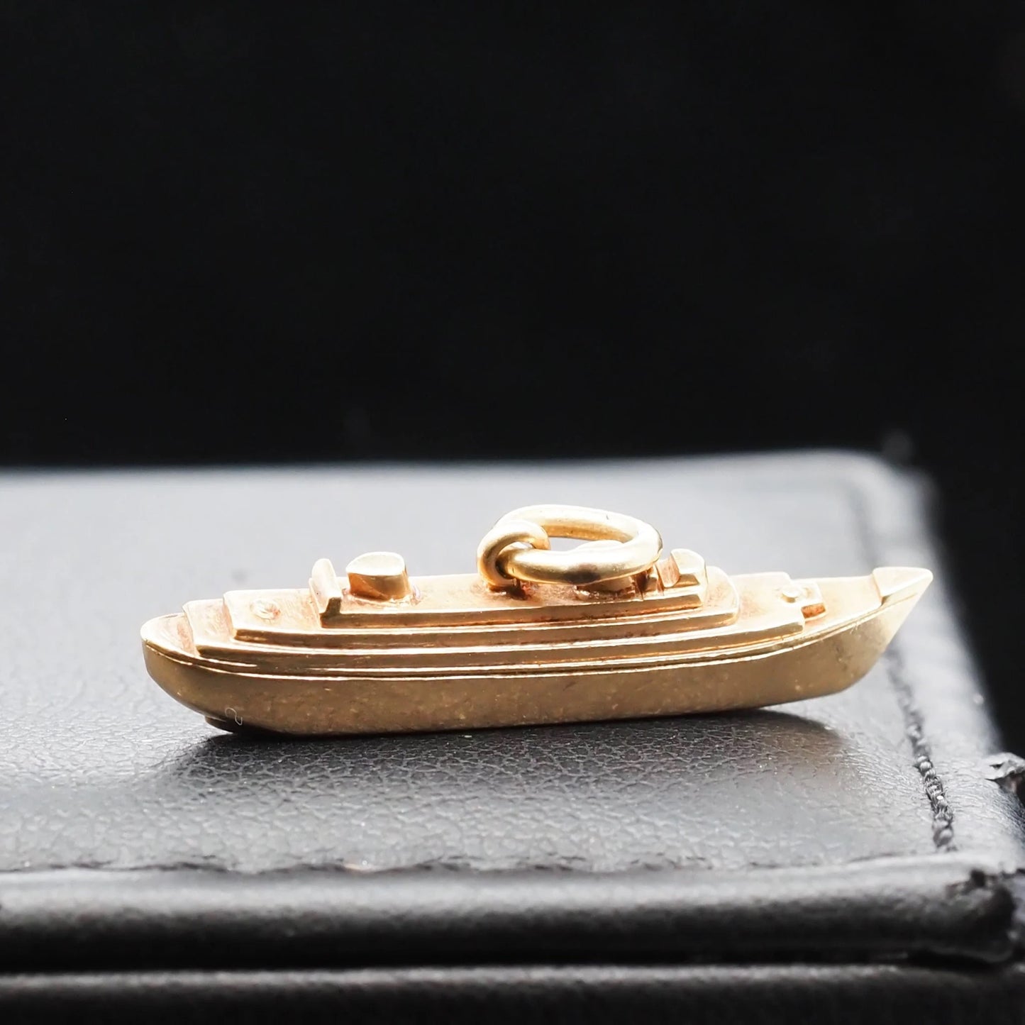 Vintage 14K Yellow Gold Long Ship Boat Pendant - VHK#575