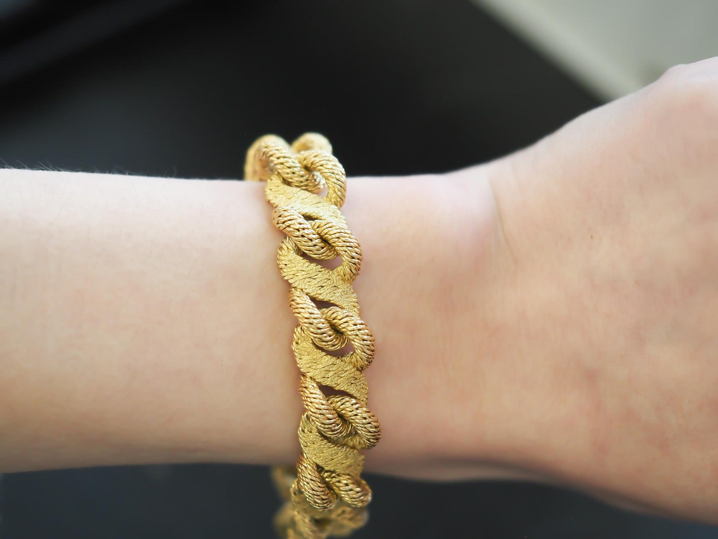 Estate French Georges L’enfant 18K Yellow Gold Textured Bracelet - VHK#197a