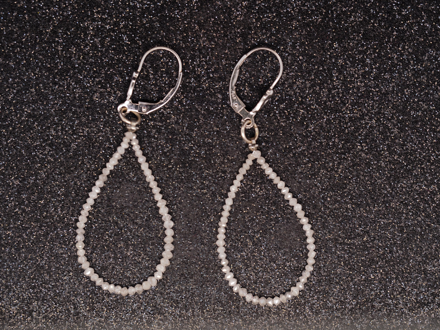 14K White Gold Diamond Teardrop Loop Earrings - VHK#360