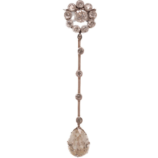 Circa 1900s Edwardian 14K Yellow Gold 2.00ct Antique Pear Diamond Drop Necklace - VHK#671