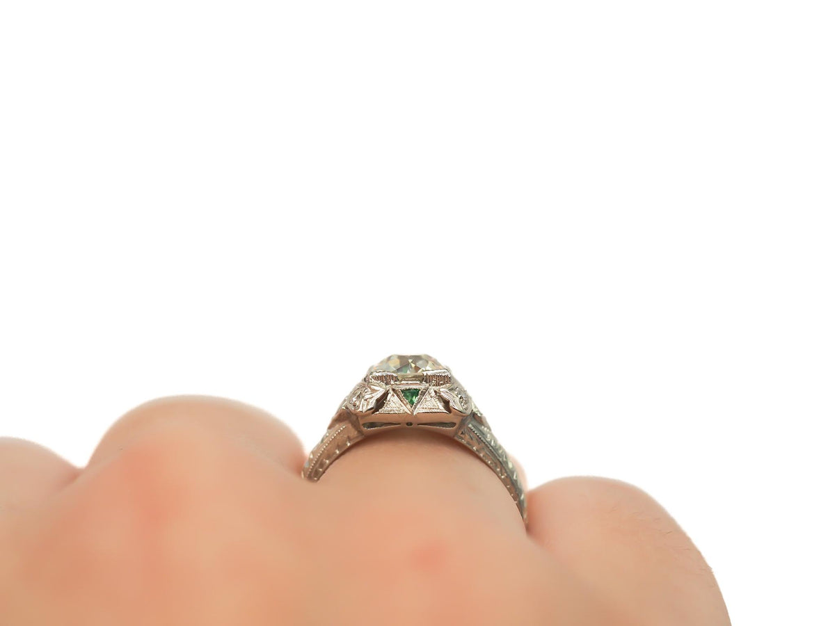 Circa 1920s Platinum GIA 1.23ct Old European Brilliant Diamond Engagement Ring