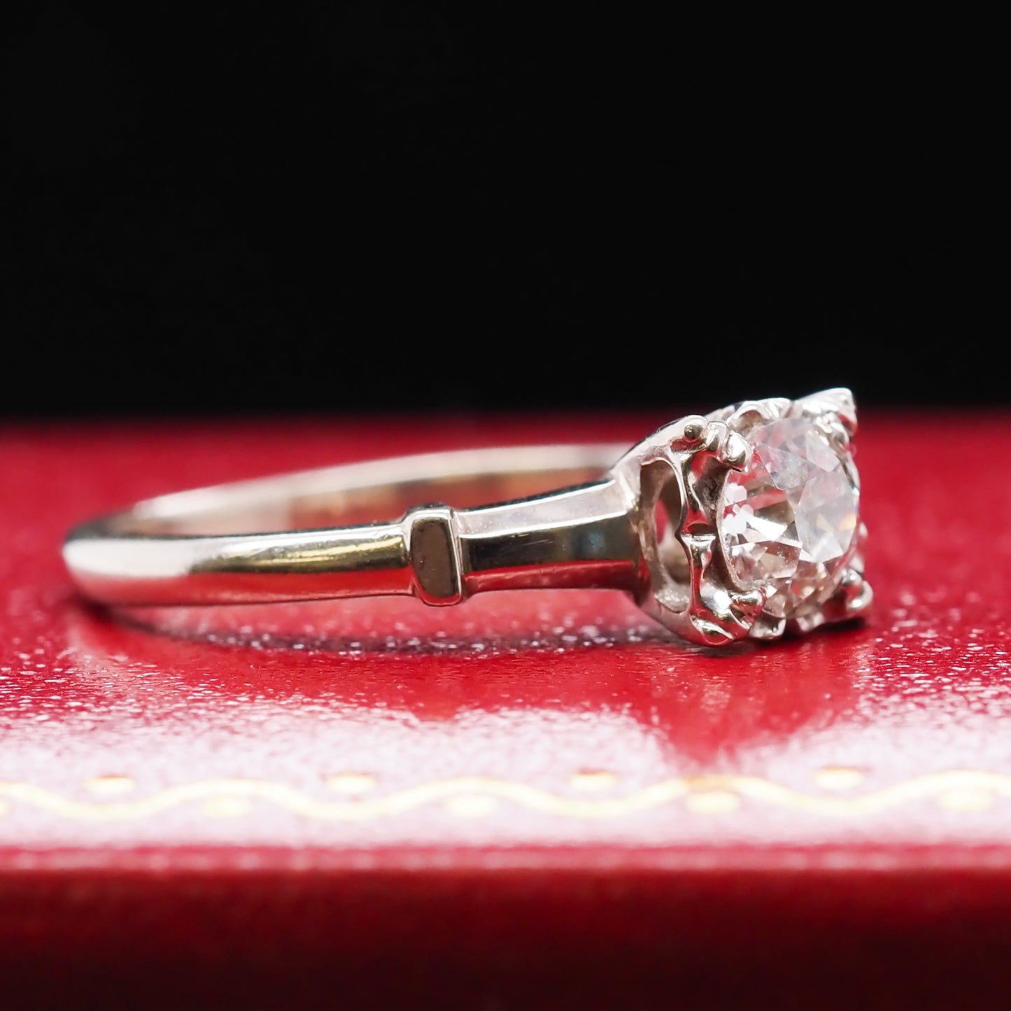 Circa 1940s Platinum Art Deco .50ct Old European Brilliant Diamond Engagement Ring