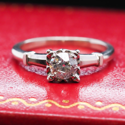 Circa 1940s Platinum Art Deco .50ct Old European Brilliant Diamond Engagement Ring