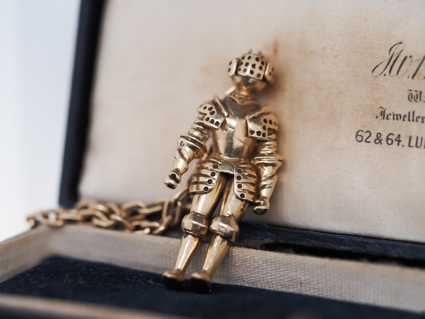 intage Knight in Armor Articulating Pendant with Hanging Chain
