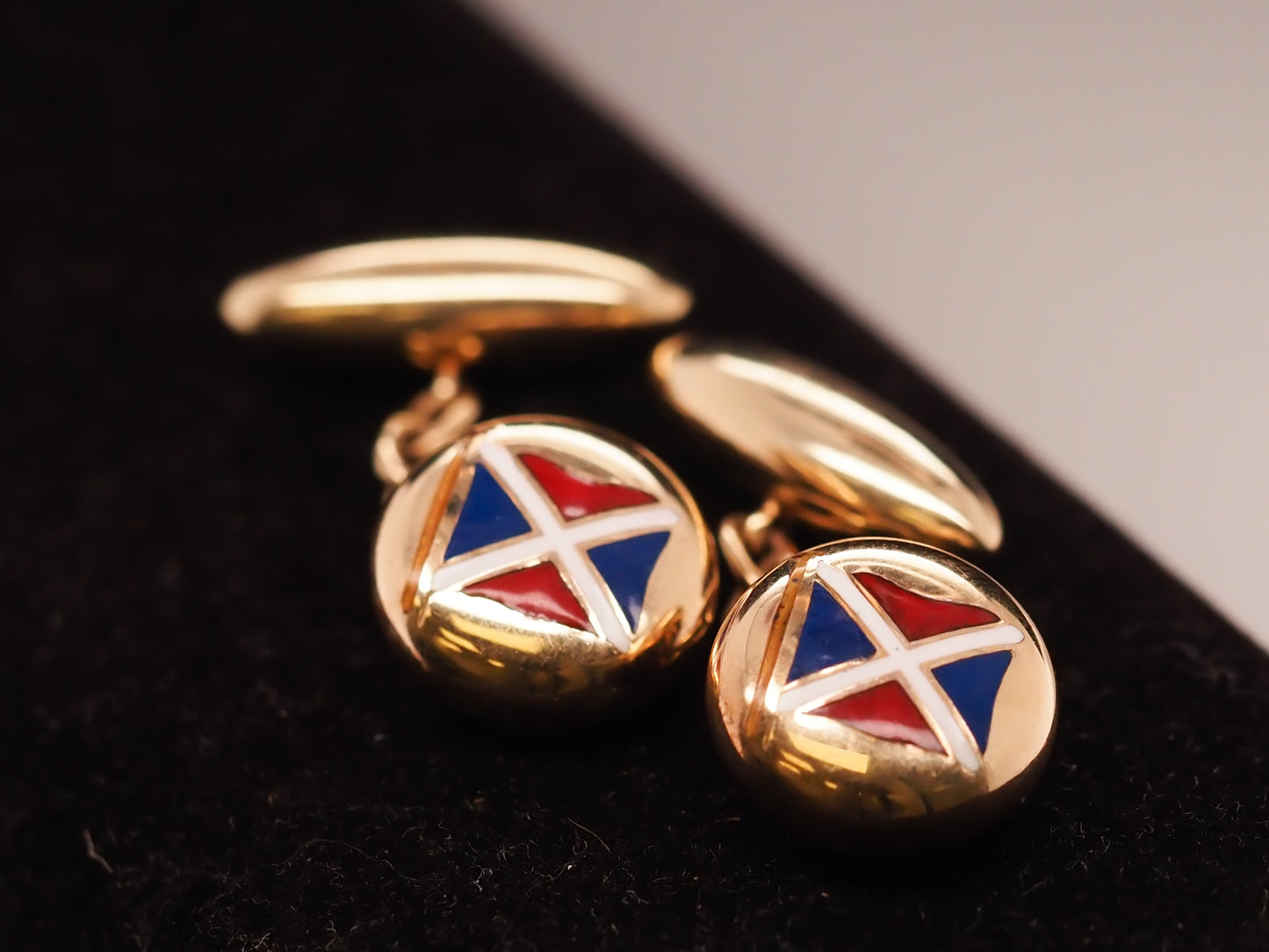 1940s Tiffany & Co 14K Yellow Gold Cufflinks with Enamel Flag