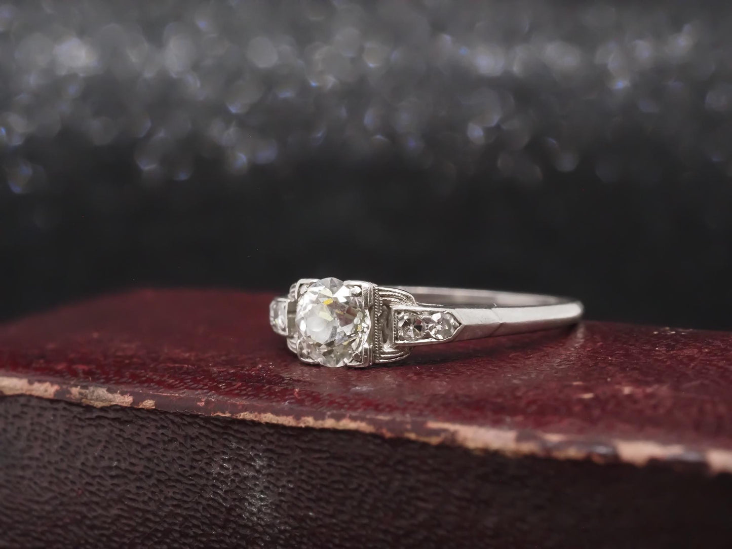 Estate Art Deco Platinum Old Mine Diamond Engagement Ring - VHK#374a