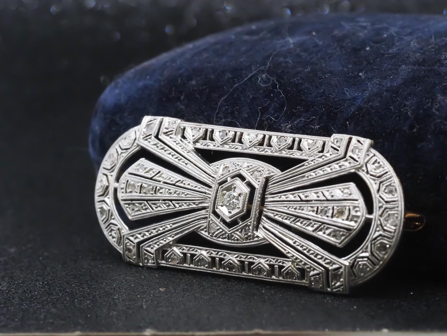 Estate Art Deco 18K Gold and Platinum Diamond Brooch - VHK#604a