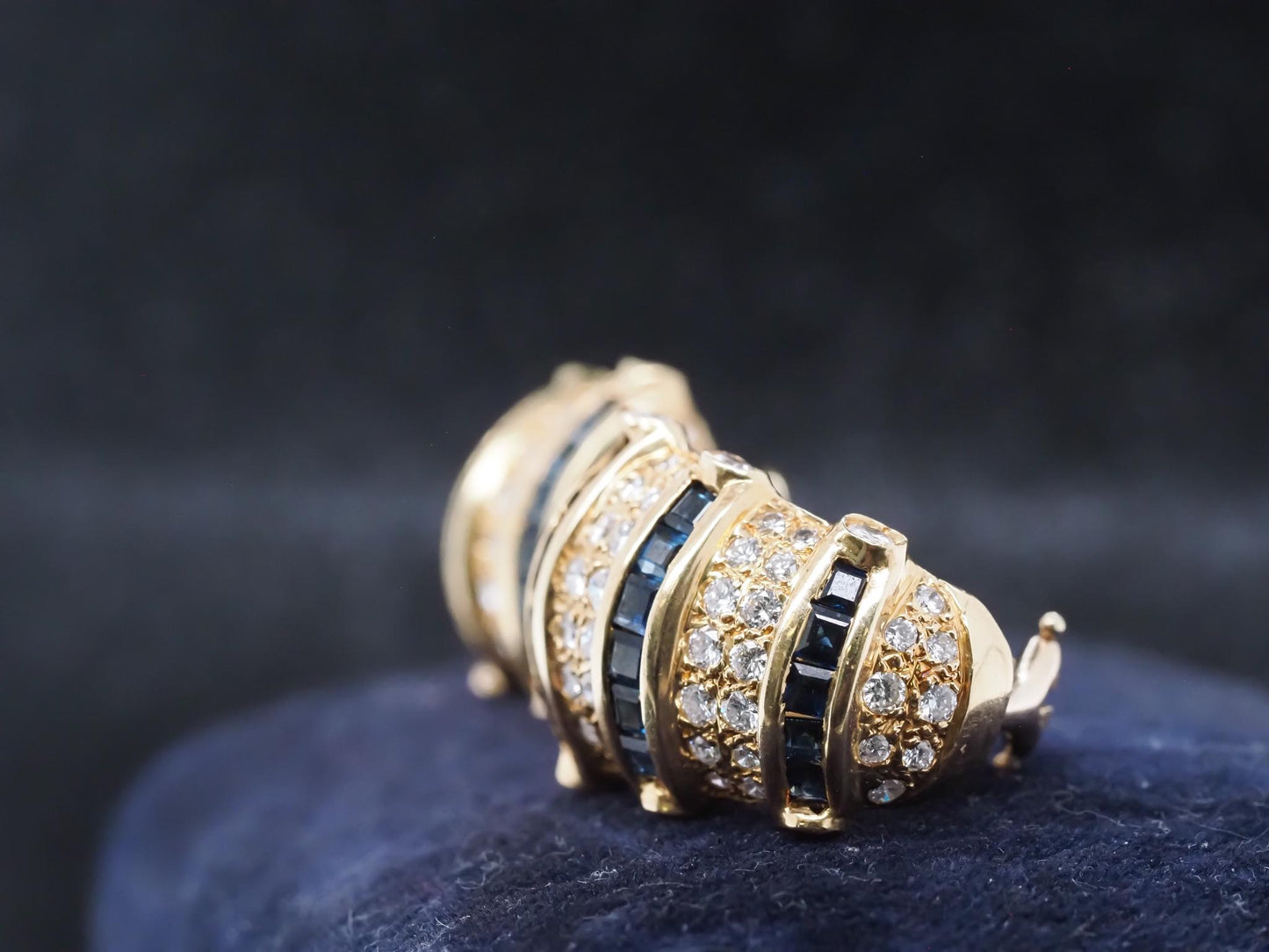 Estate 18K Yellow Gold Sapphire and Diamond Earrings - VHK#671