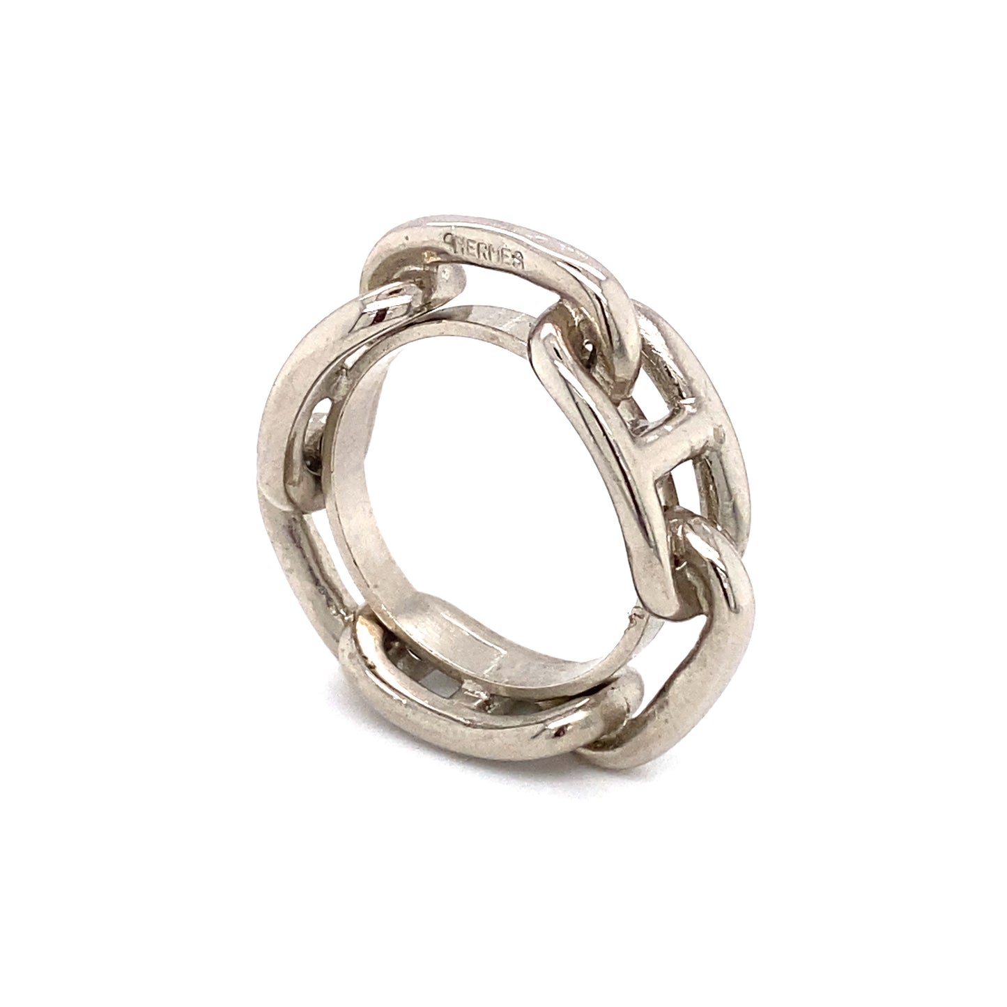 Vintage Hermès Silver Tone Horsebit Scarf Ring
