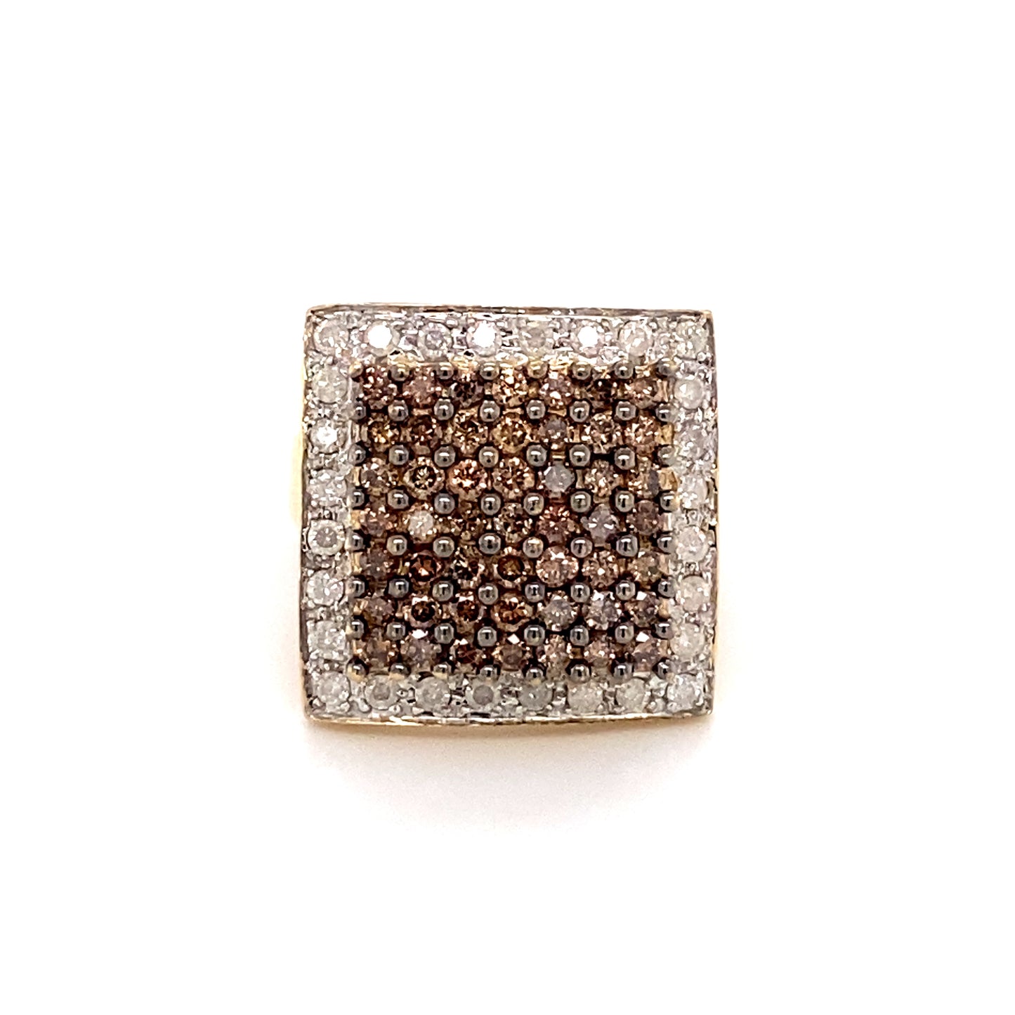 Vintage White and Brown Diamond Square Ring in 10K Gold