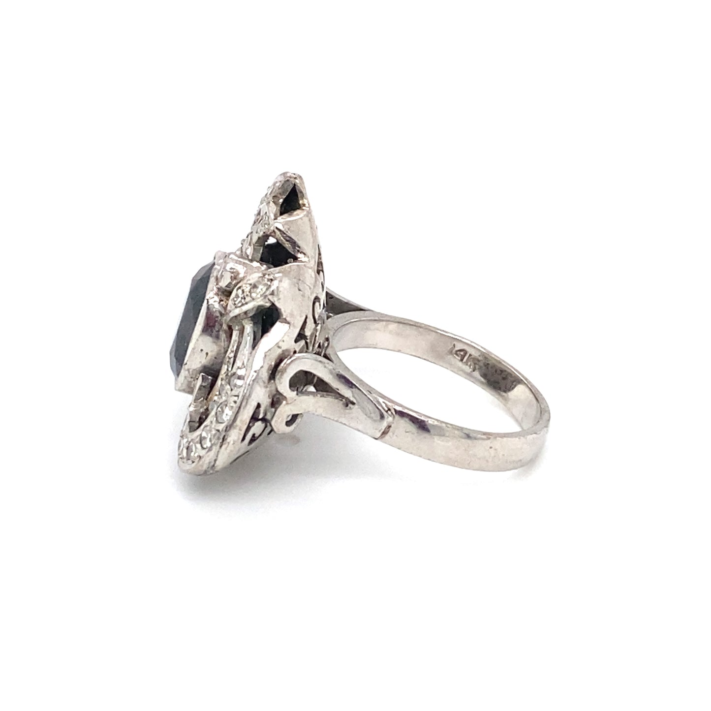 Vintage 1940s 3.0 Carat Sapphire and Diamond Cocktail Ring in 14K White Gold