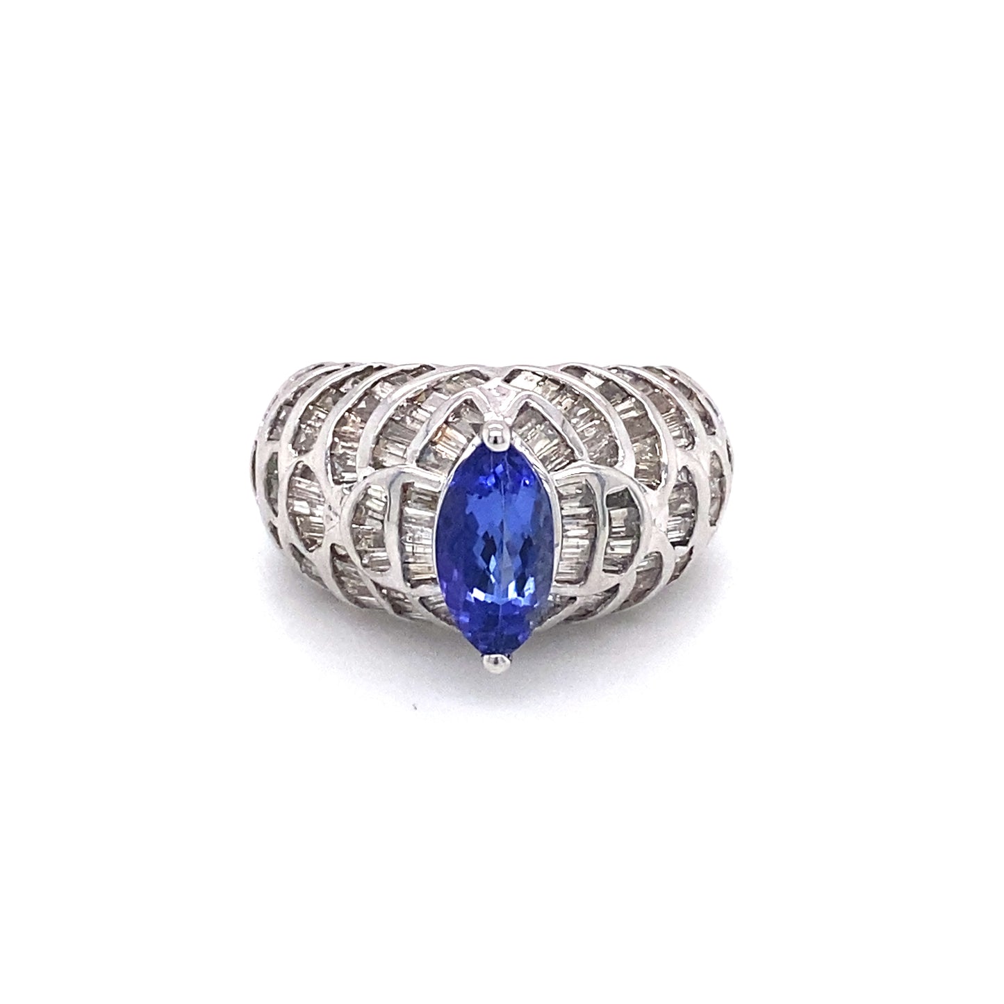Vintage 1980s 1.0ct Tanzanite and Diamond Ring in 18K White Gold