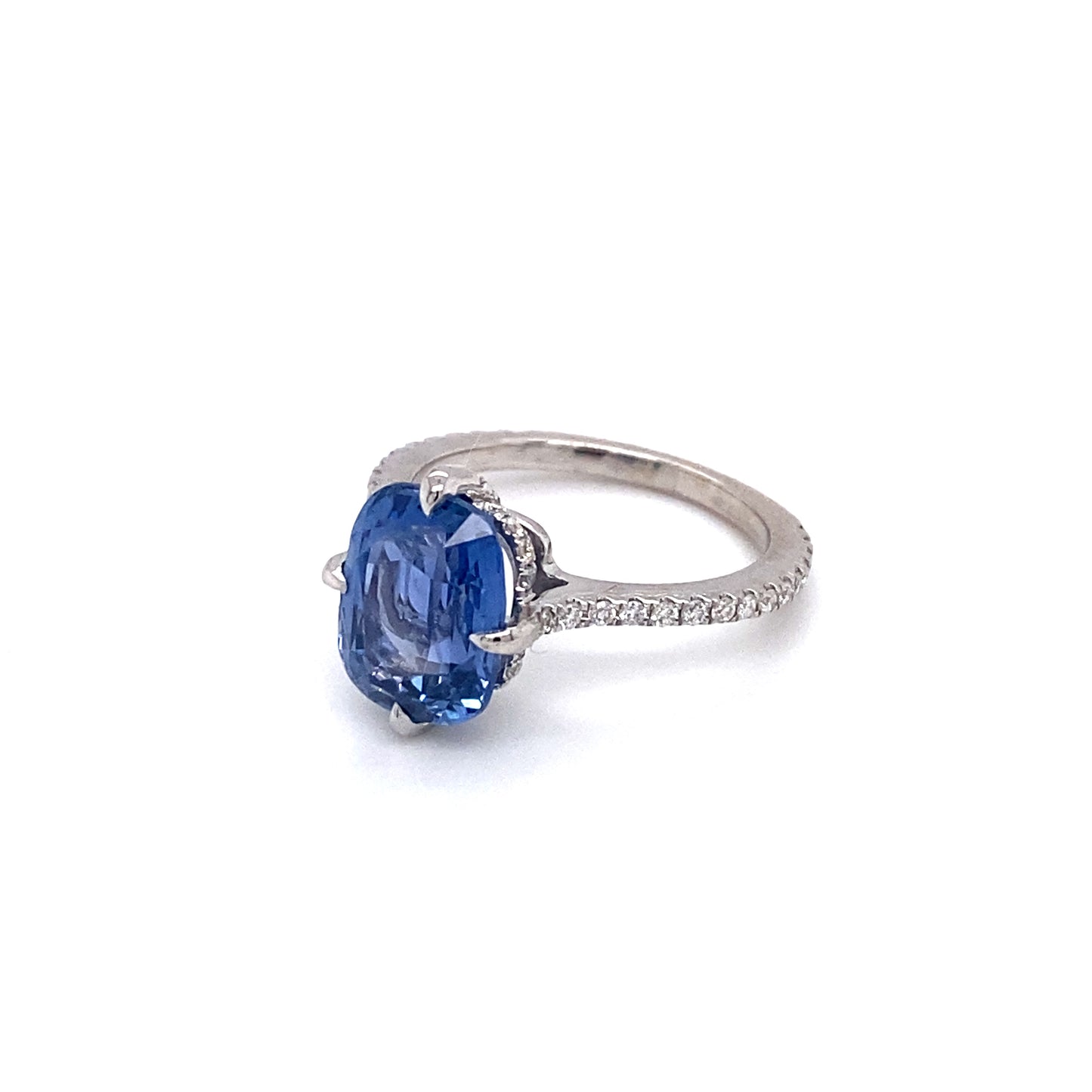 3.50ct Oval No-Heat Ceylon Sapphire and 0.40ct Diamond Ring in 14K White Gold