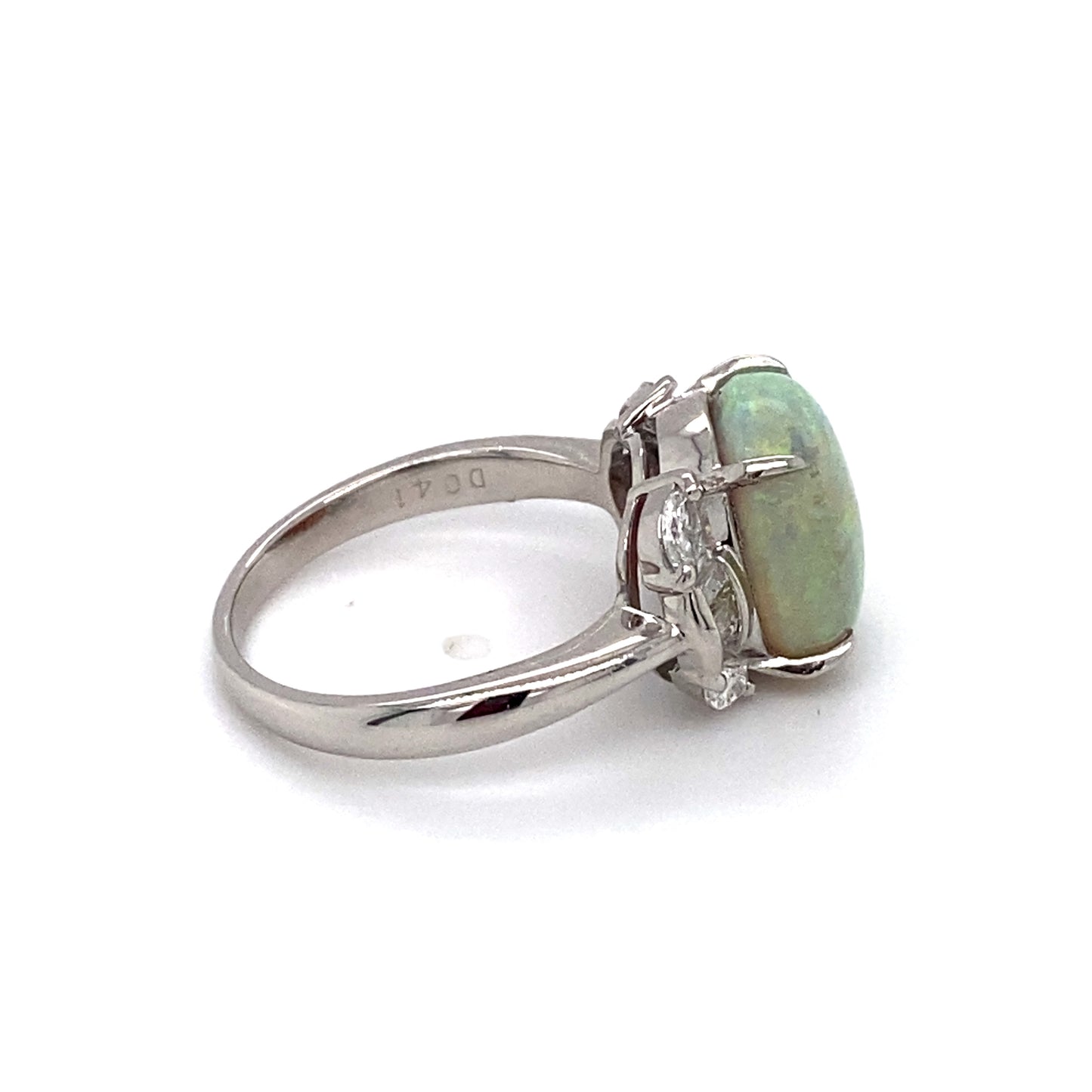 Circa 1950 4.41ct Opal and Diamond Ring in Platinum