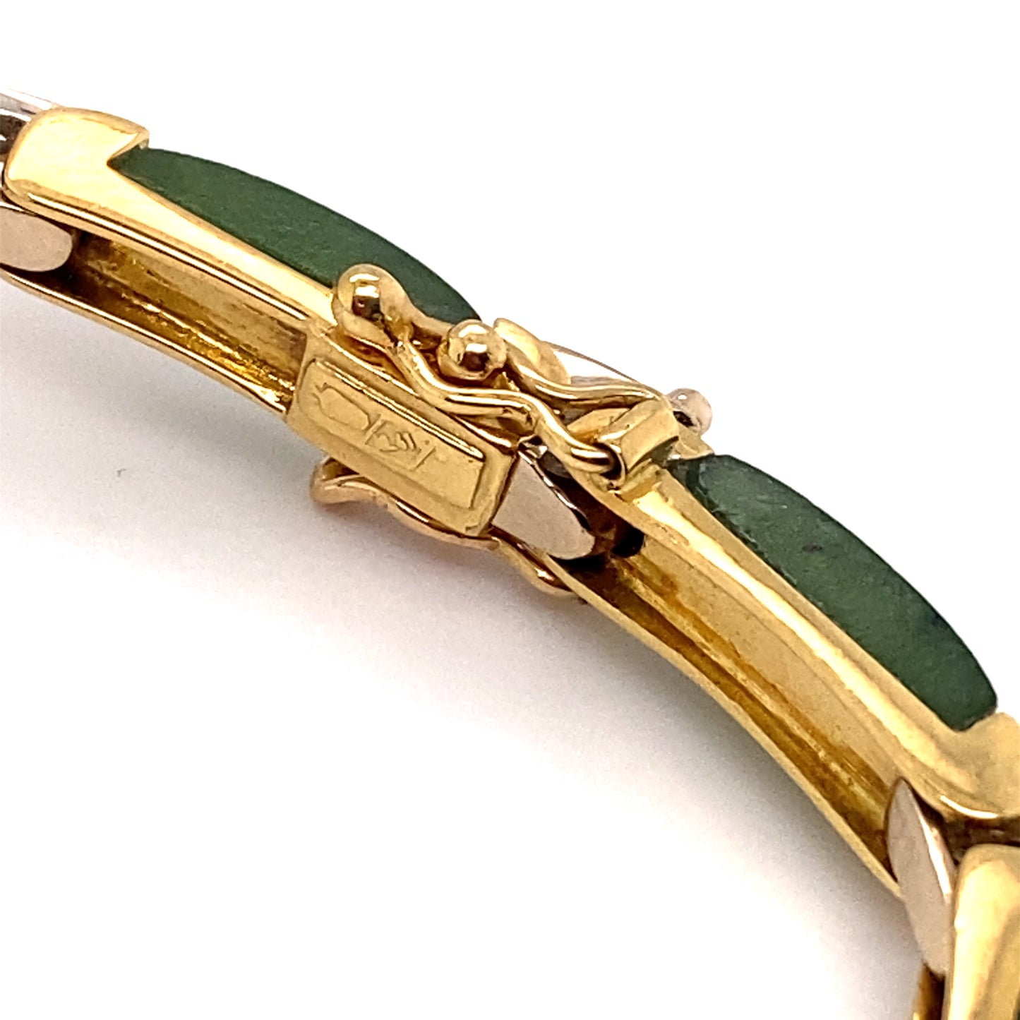 Circa 1970 Retro Jade and Diamond Link Bracelet in 18K Gold