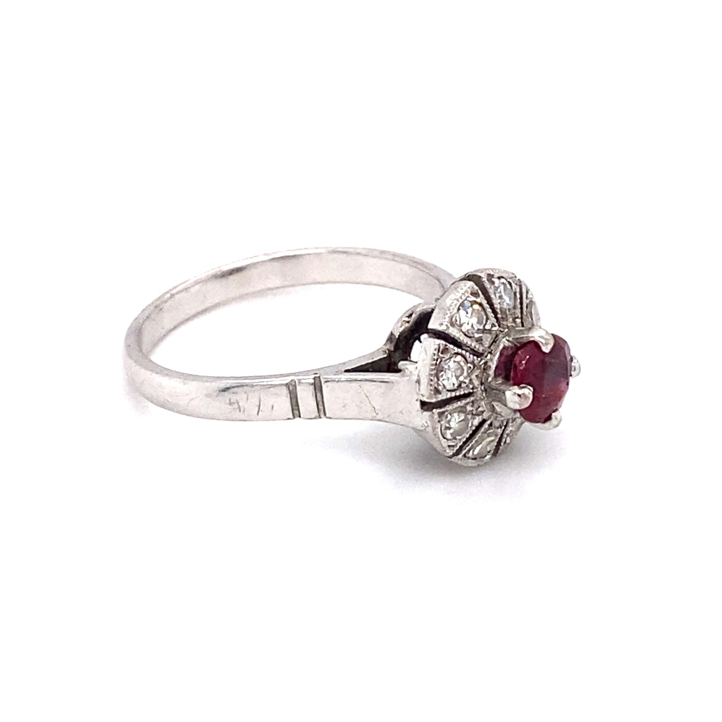 Circa 1920 0.45 Carat Ruby and Diamond Ring in Palladium