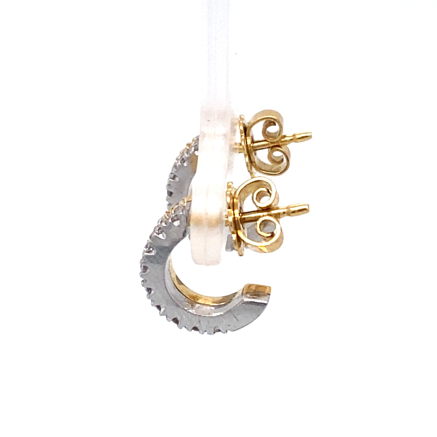 Circa 1950 Two-Tone J Hoop Earrings in 18K White and Yellow Gold