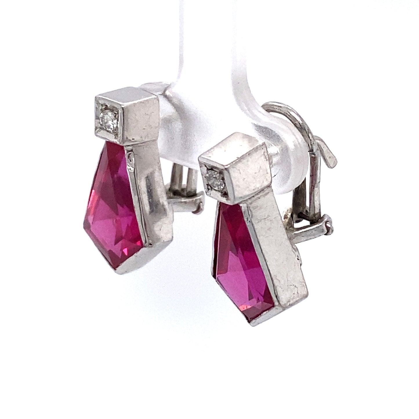 Circa 1960 Diamond Earrings with Red Glass in Palladium