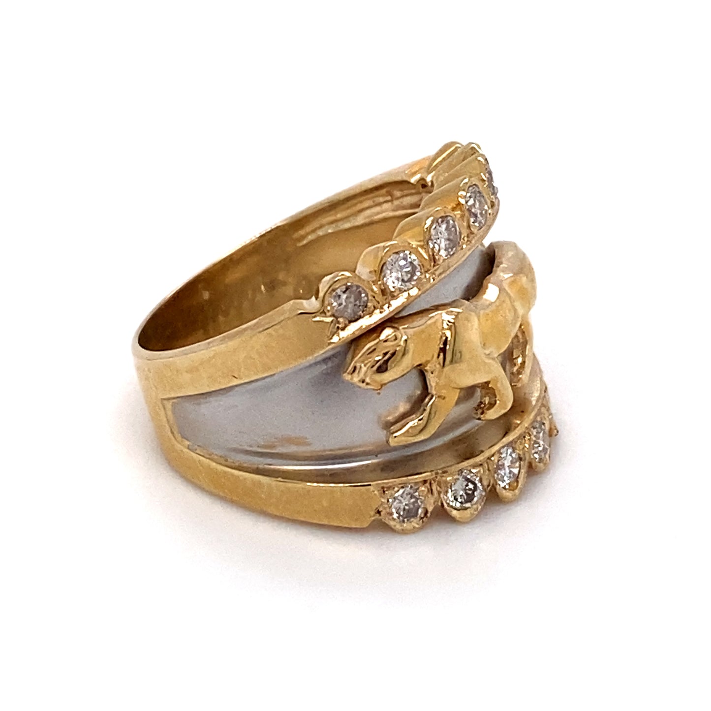 Circa 1980 1.0ctw Diamond Panther Ring in Two Tone 14K Gold
