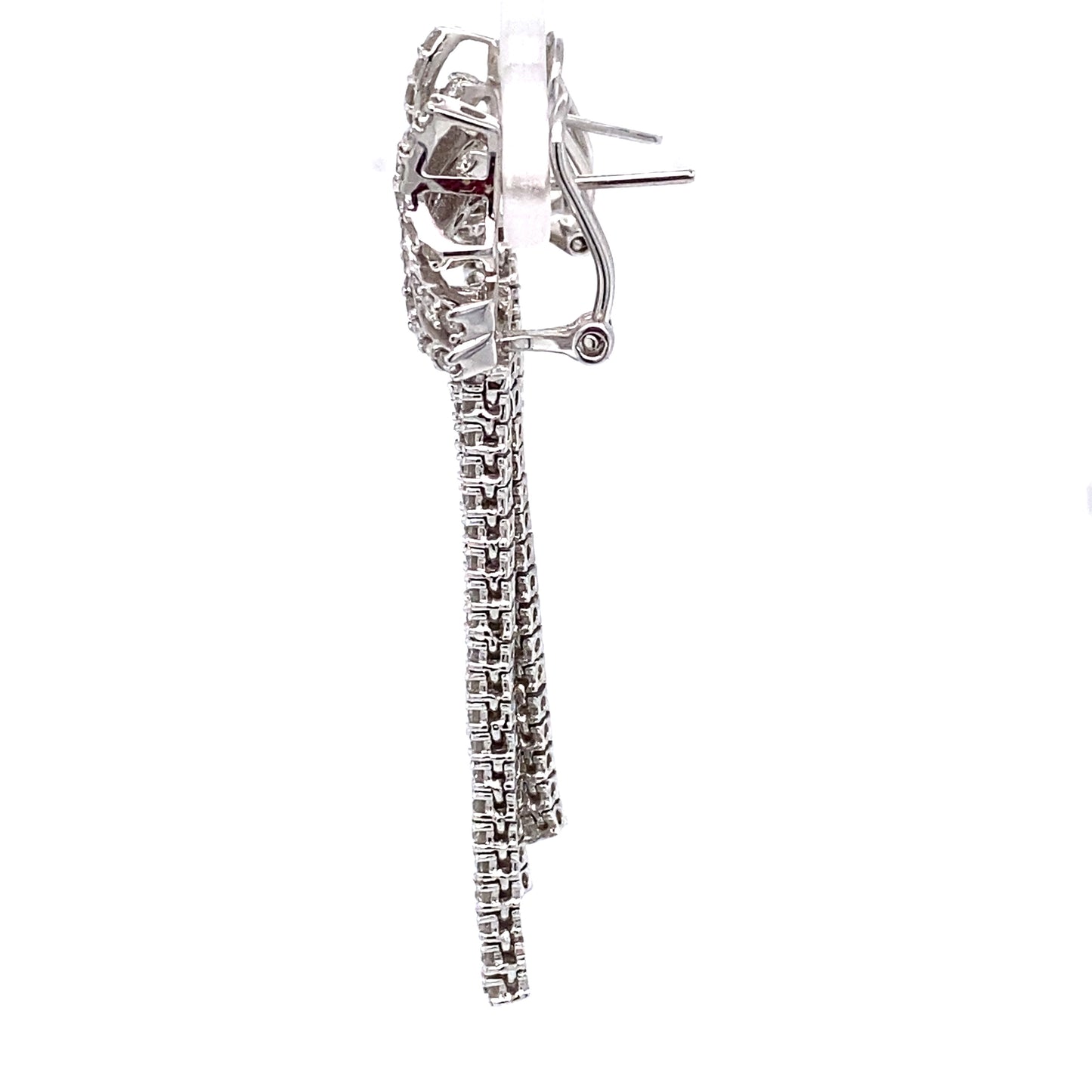 Circa 1980 Italian Three Row Diamond Dangle Earrings in 18 Karat White Gold