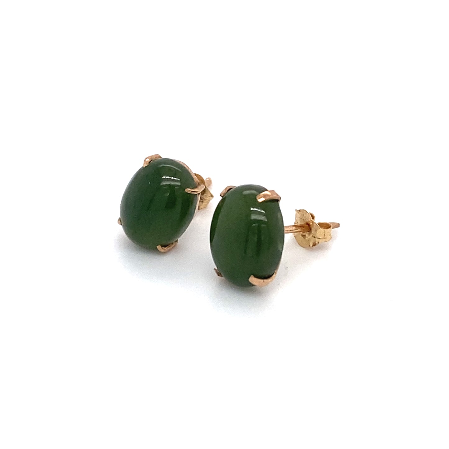 Circa 1960 Oval Jade Stud Earrings in 14 Karat Rose Gold