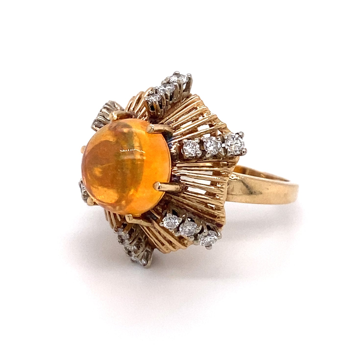 Circa 1950 Retro 4.0 Carat Jelly Opal and Diamond Ring in 14 Karat Gold