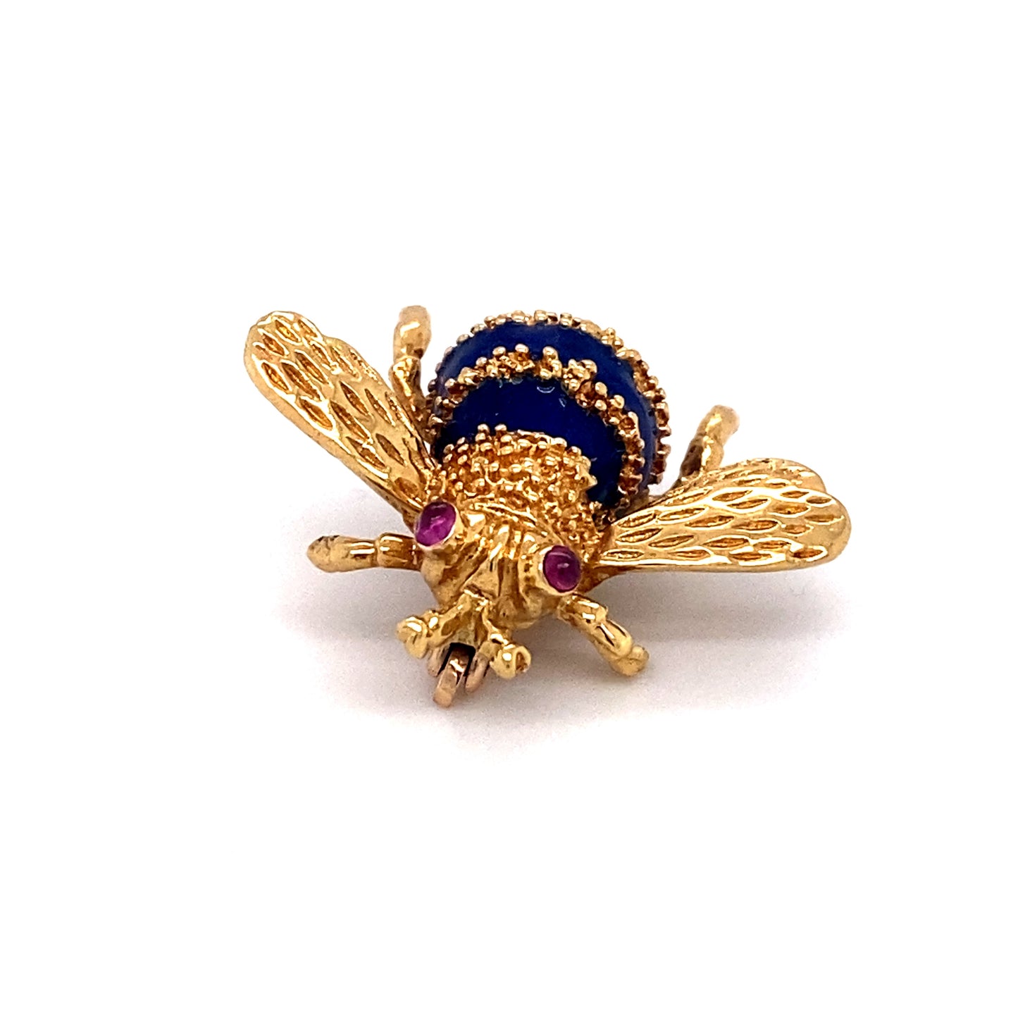 Circa 1960 Enamel and Cabochon Ruby Bee Brooch in 18 Karat Gold