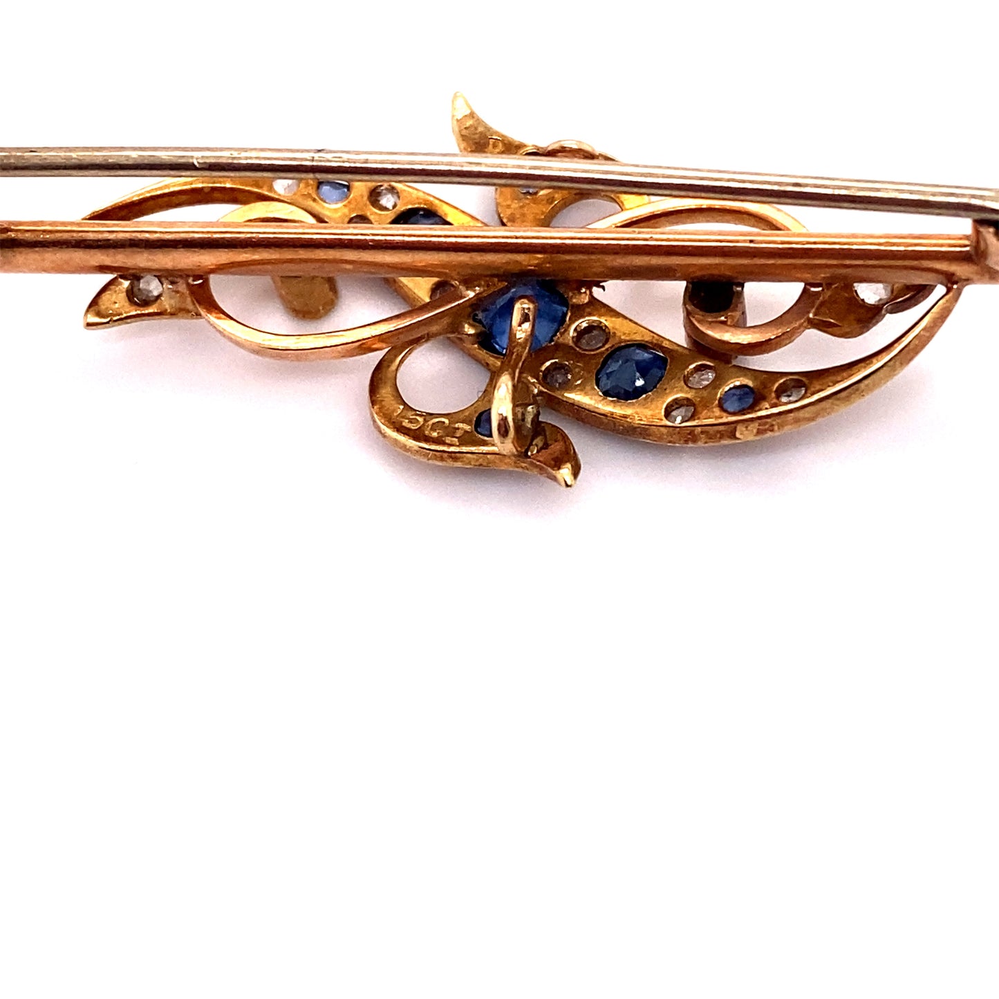 Circa 1850 Sapphire and Diamond Brooch in 15 Carat Gold