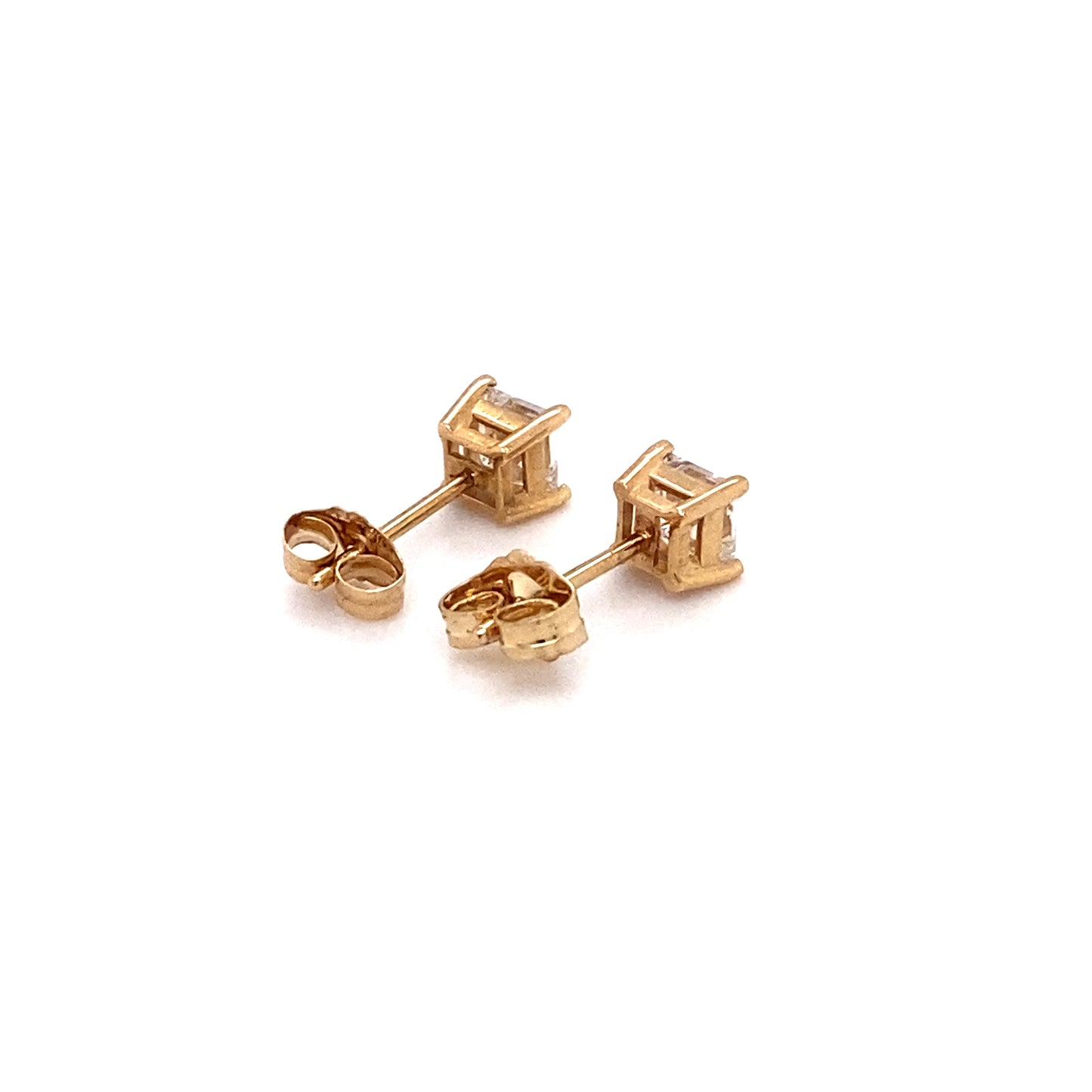 Circa 1990 0.75 Carat Princess Cut Diamond Stud Earrings in 14K Gold
