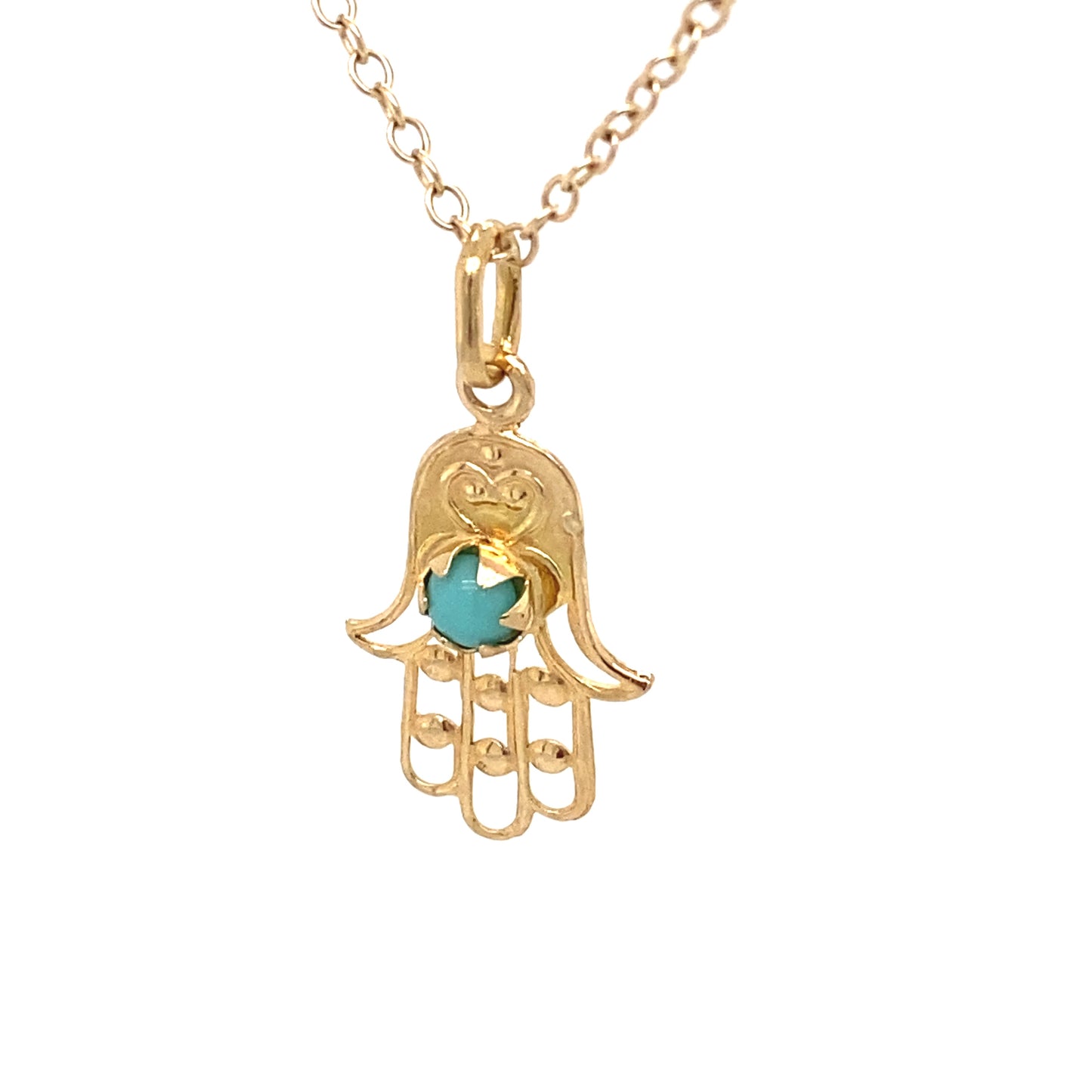 Circa 1950s Turquoise Evil Eye Hamsa Pendant in 18K Gold